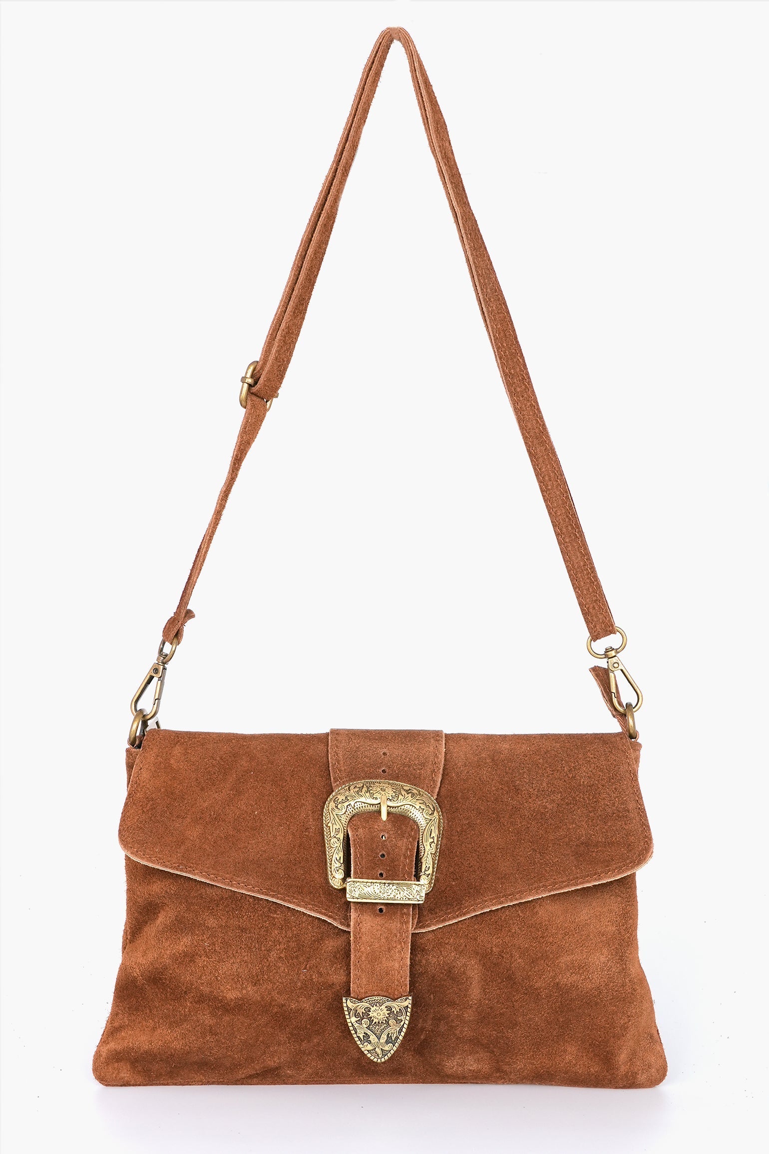 Buckle-Clutch-Bag-Italian-Suede-Leather-in-Tan-Front