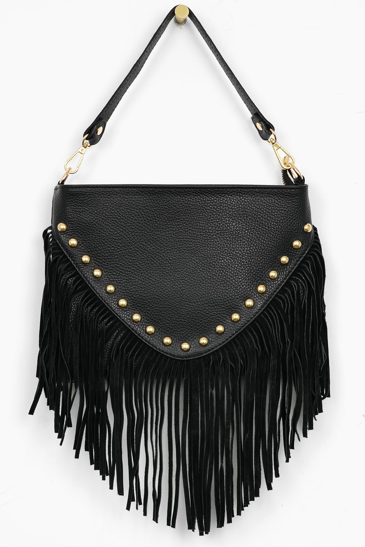 Suede-Fringed-Crossbody-Bag-Italian-Leather-in-Black-Front