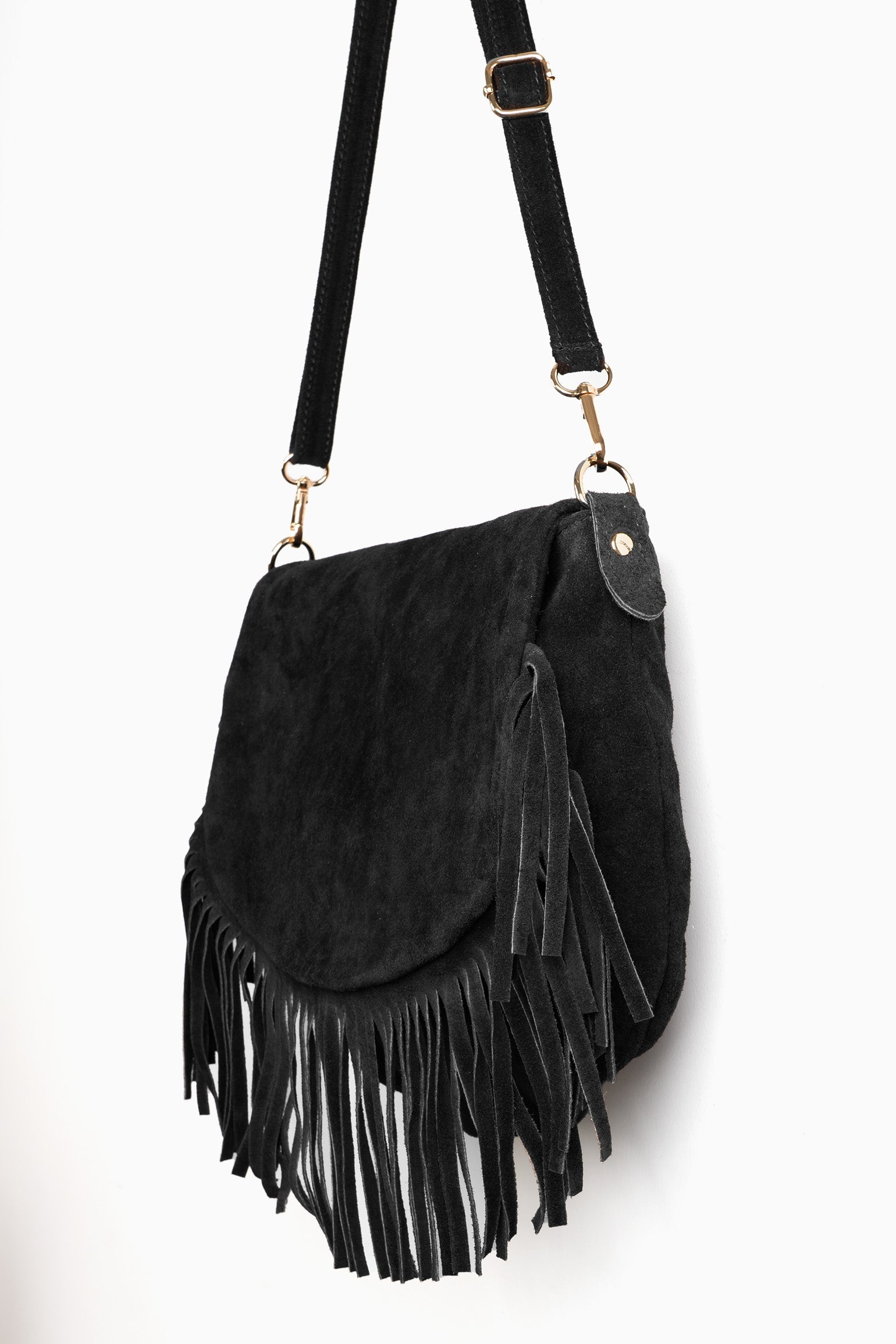 Fringed-Crossbody-Bag-Italian-Suede-Leather-in-Black-Side