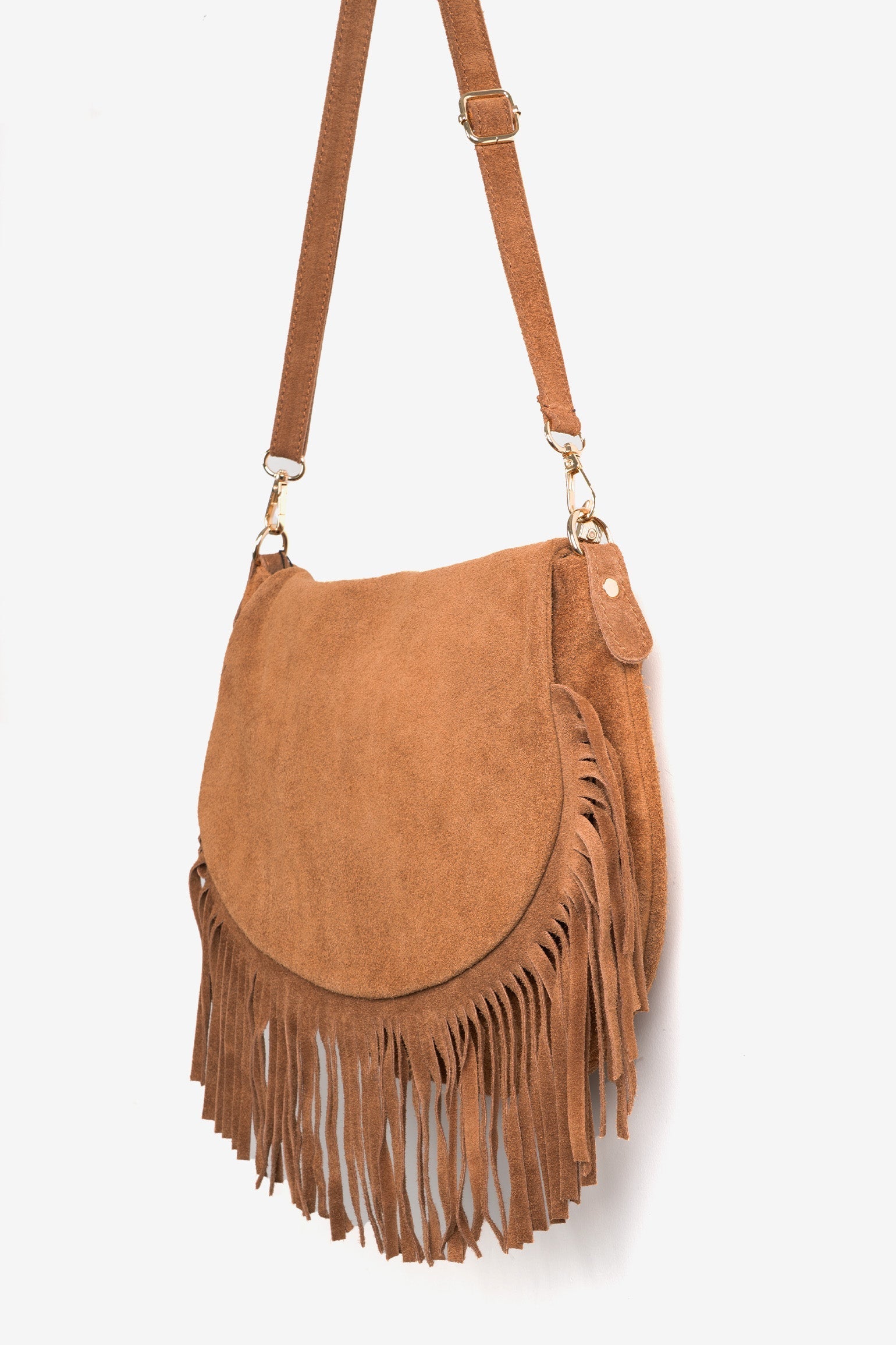 Fringed-Crossbody-Bag-Italian-Suede-Leather-in-Tan-Side