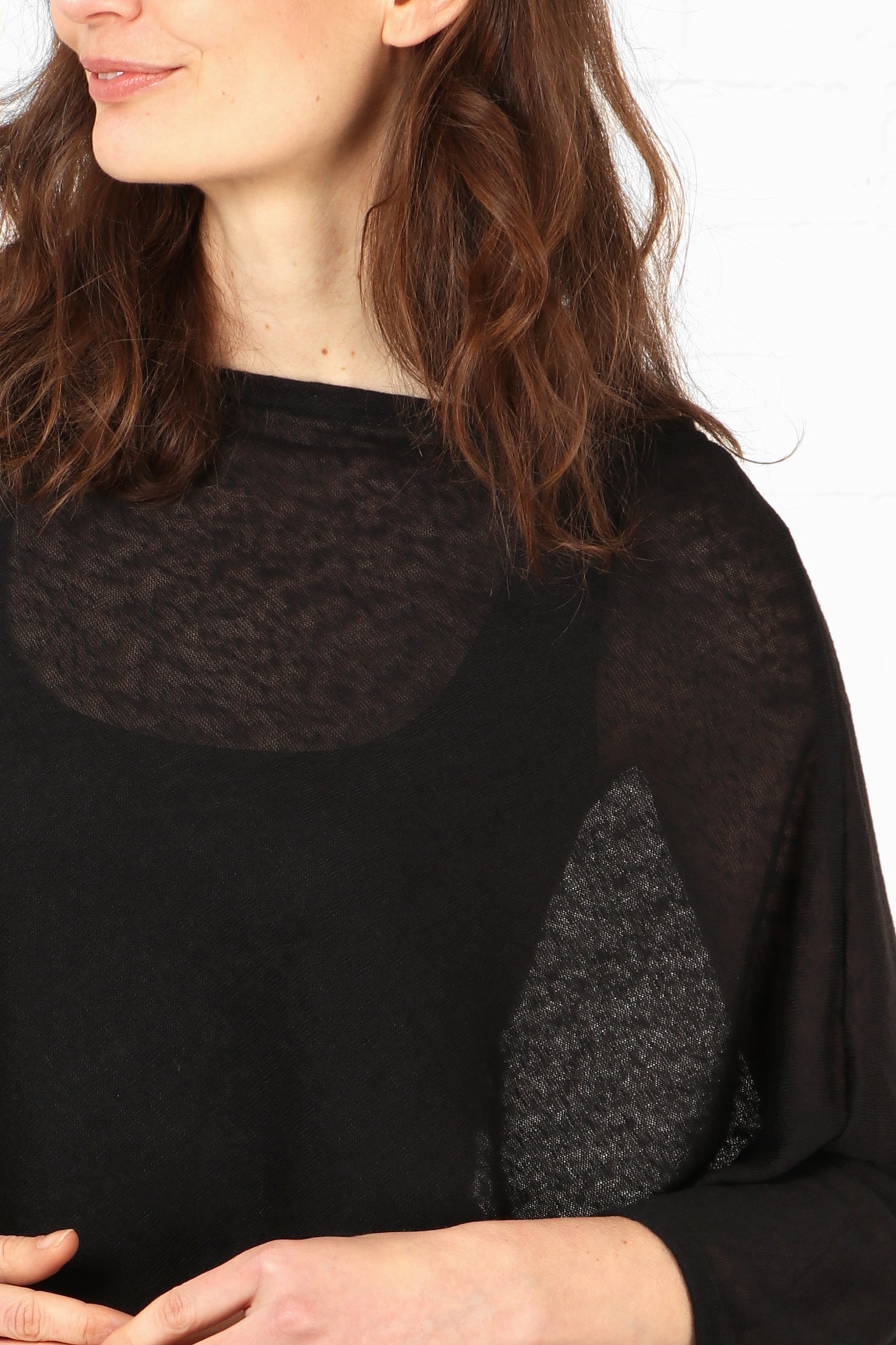 close up of the material on the black poncho