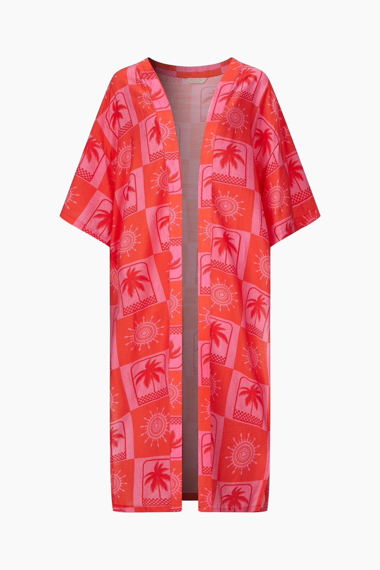Sun-&-Palm-Tree-Long-Kimono-in-Hot-Pink