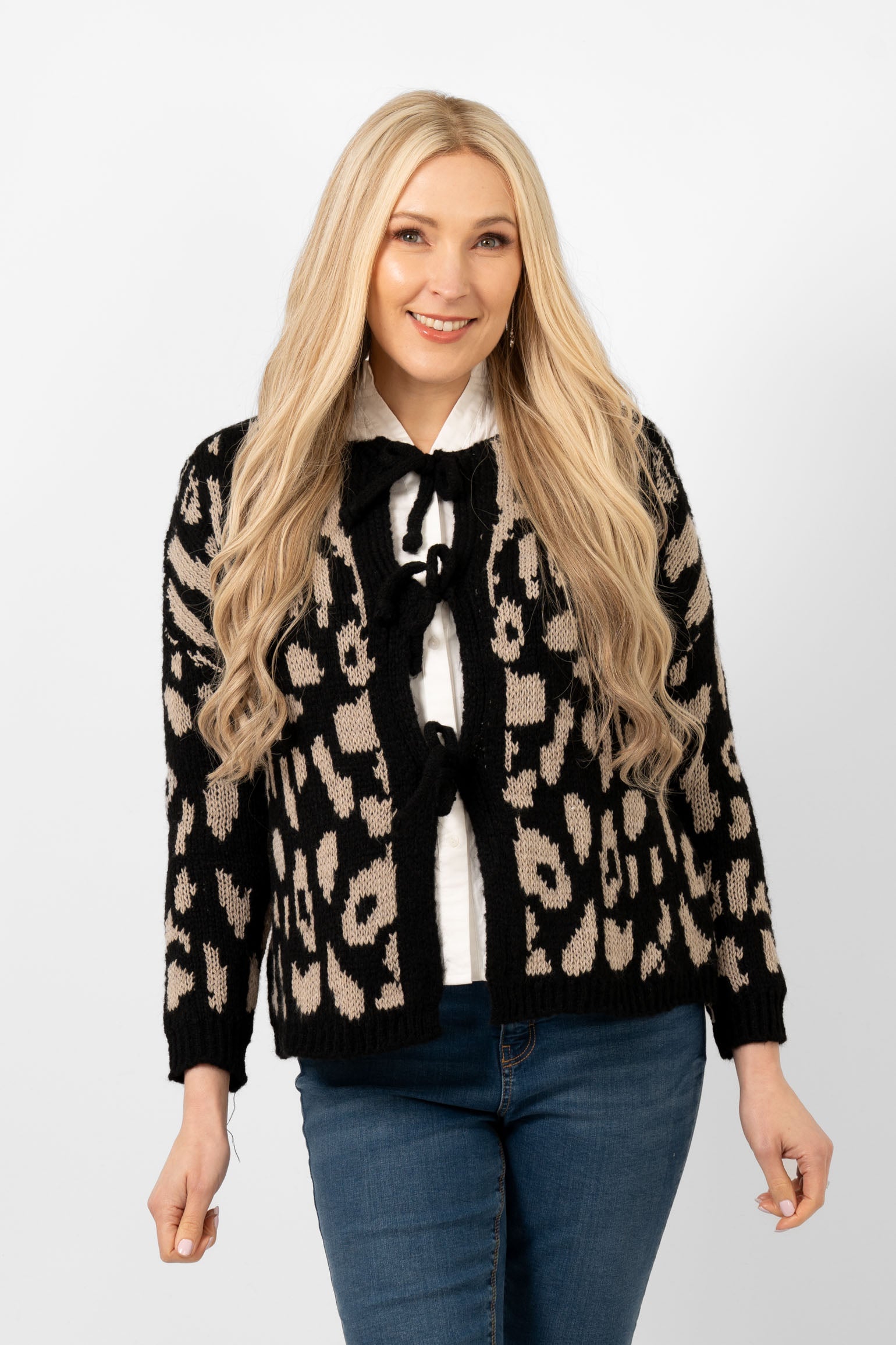 Nola Wool Blend Cardigan - Black, Leopard