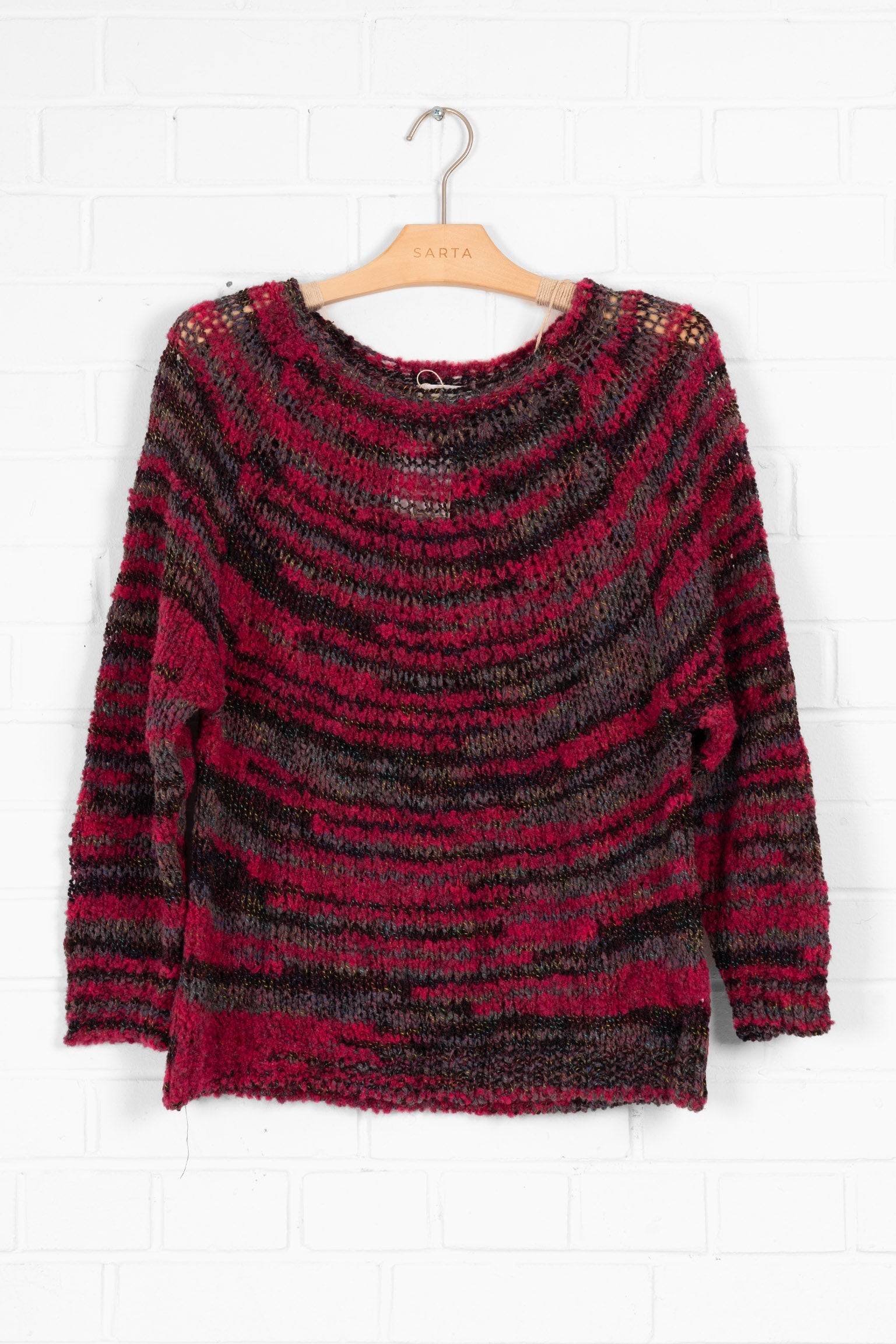 Sage Wool Blend Jumper - Raspberry, Textured Stripe