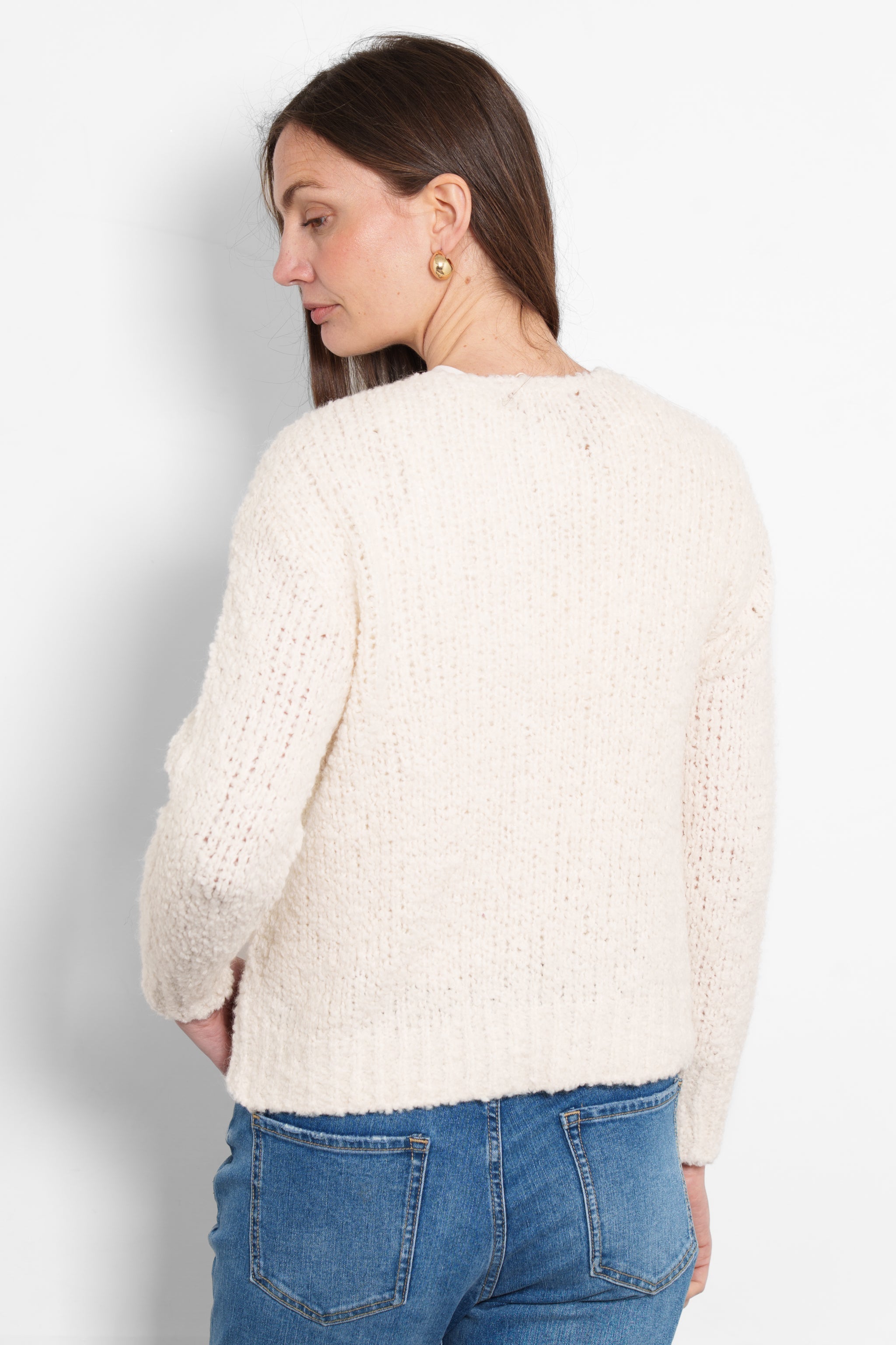 collins-wool-blend-cardigan-cream-boucle-model-rear-view-knitted