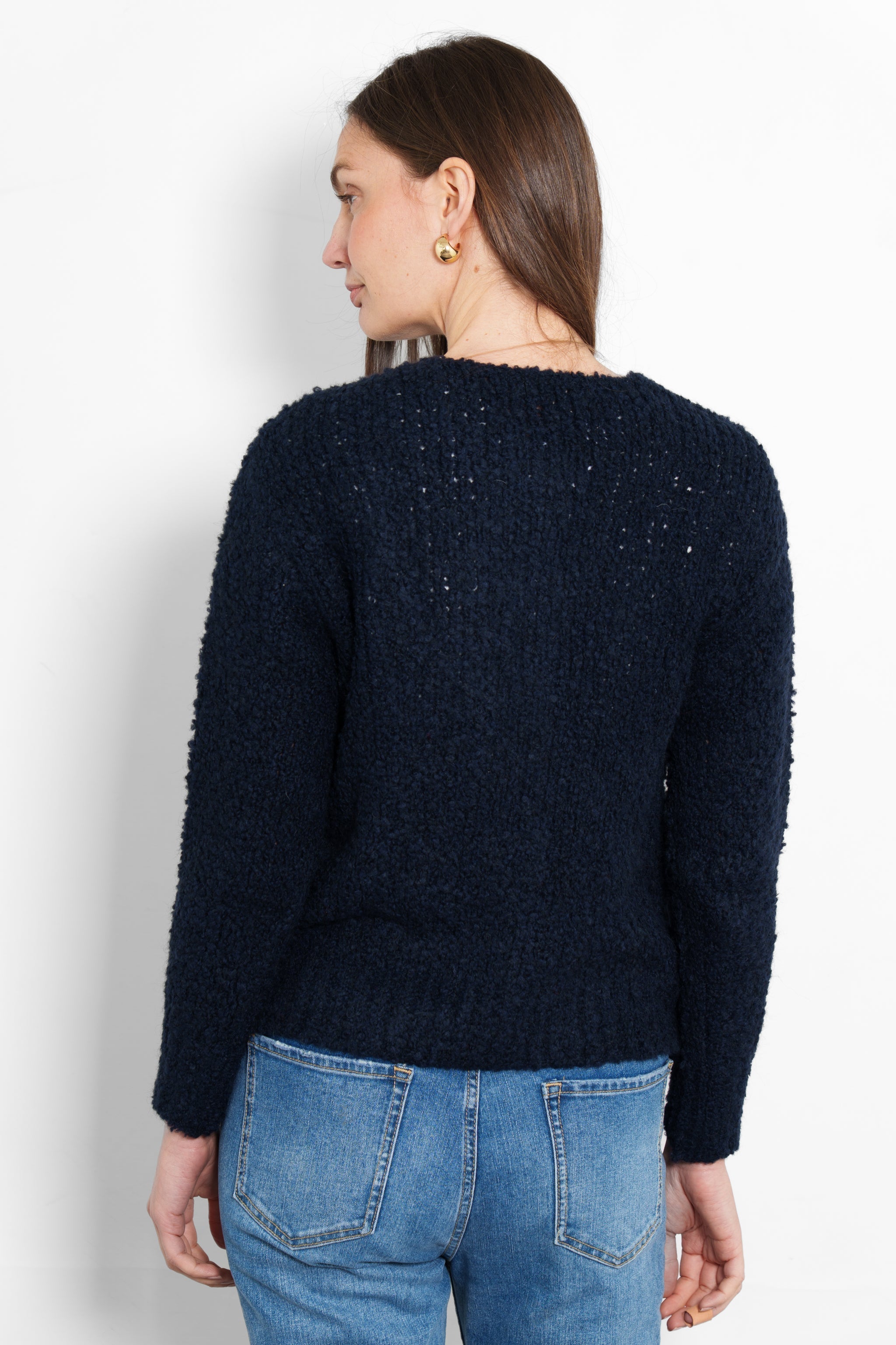 collins-wool-blend-cardigan-navy-blue-boucle-model-rear-view-knitted
