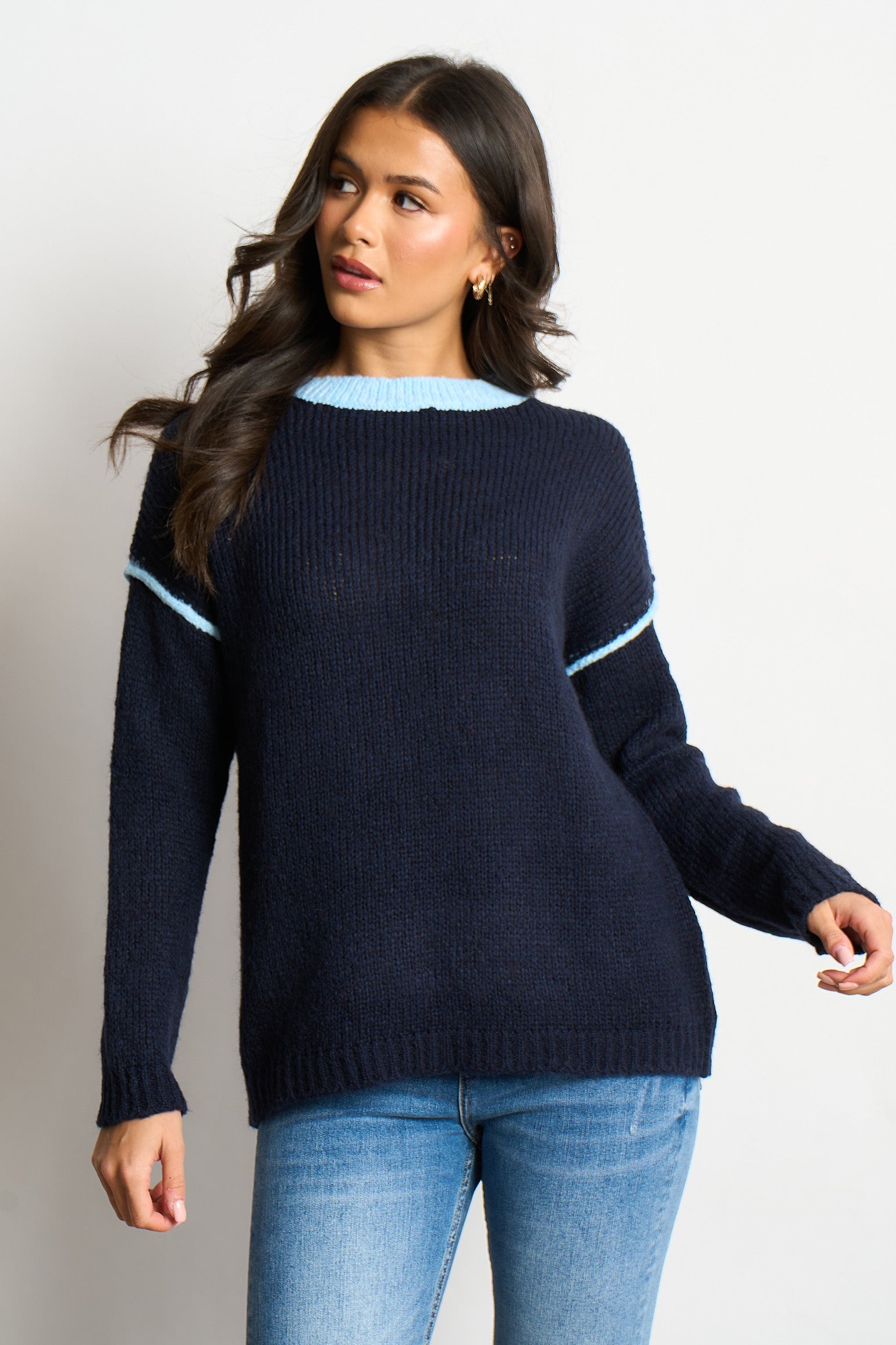 Contrast-Stitch-Italian-Wool-Blend-Jumper-in-Blue-Front-View