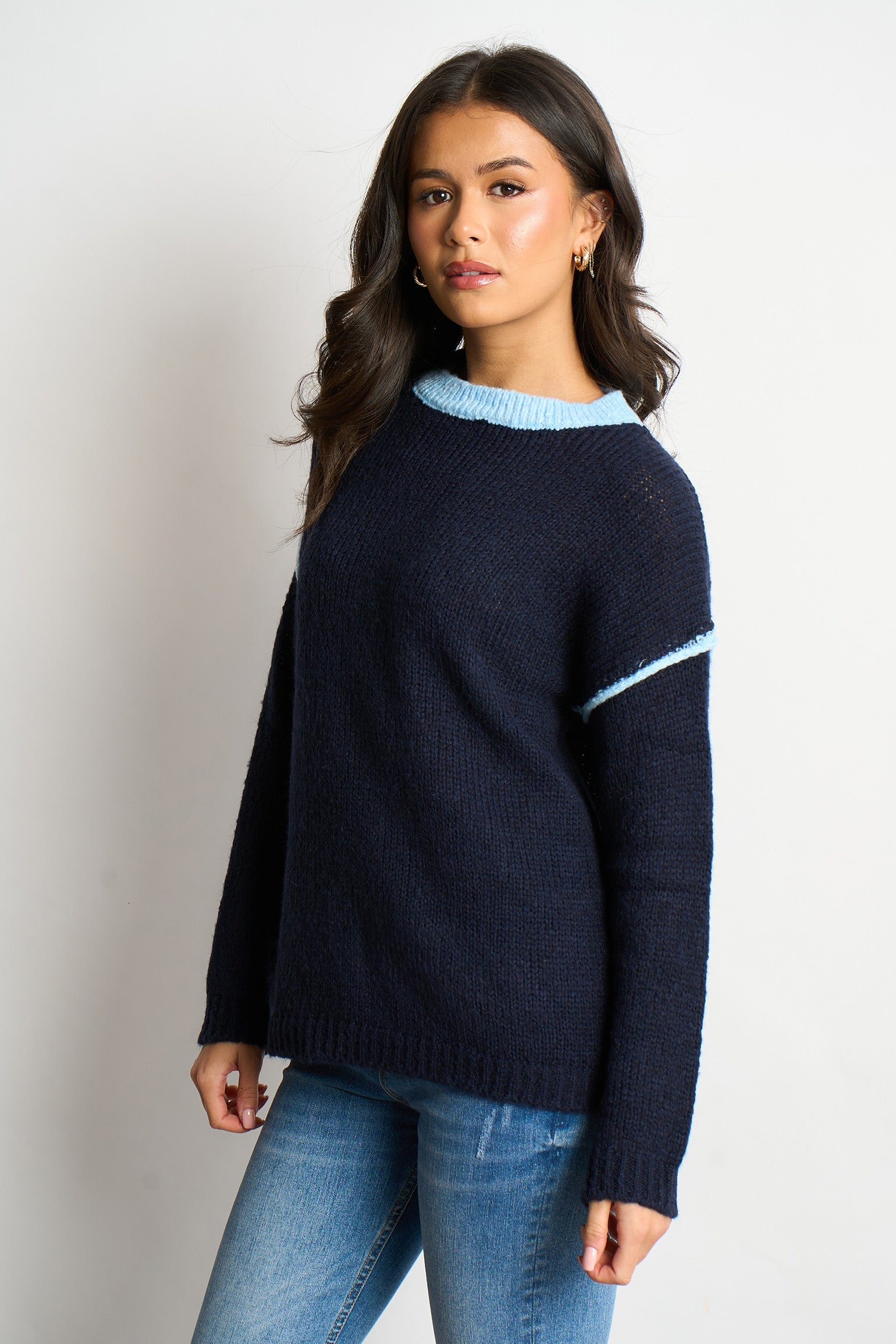 Contrast-Stitch-Italian-Wool-Blend-Jumper-in-Blue-Side-View