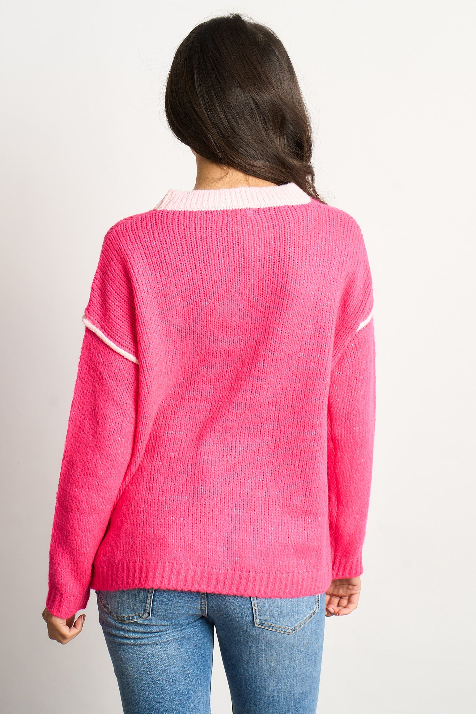 Contrast-Stitch-Italian-Wool-Blend-Jumper-in-Pink-Back-View