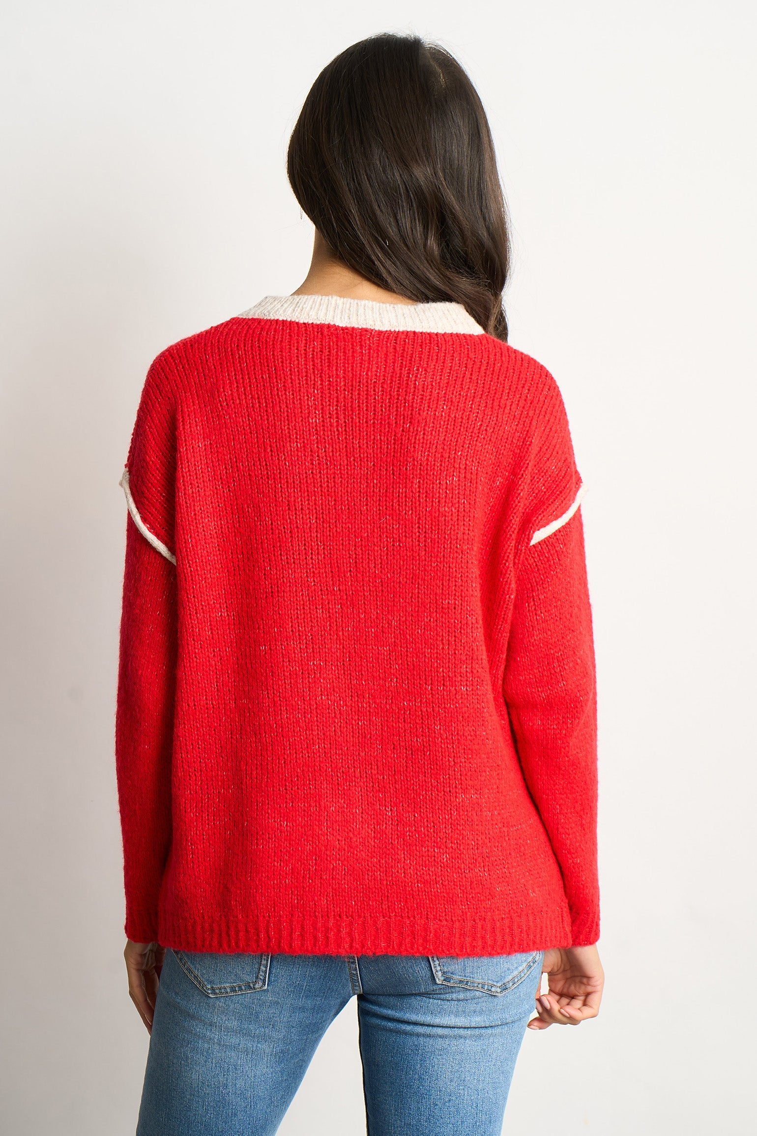 Contrast-Stitch-Italian-Wool-Blend-Jumper-in-Red-Back-View