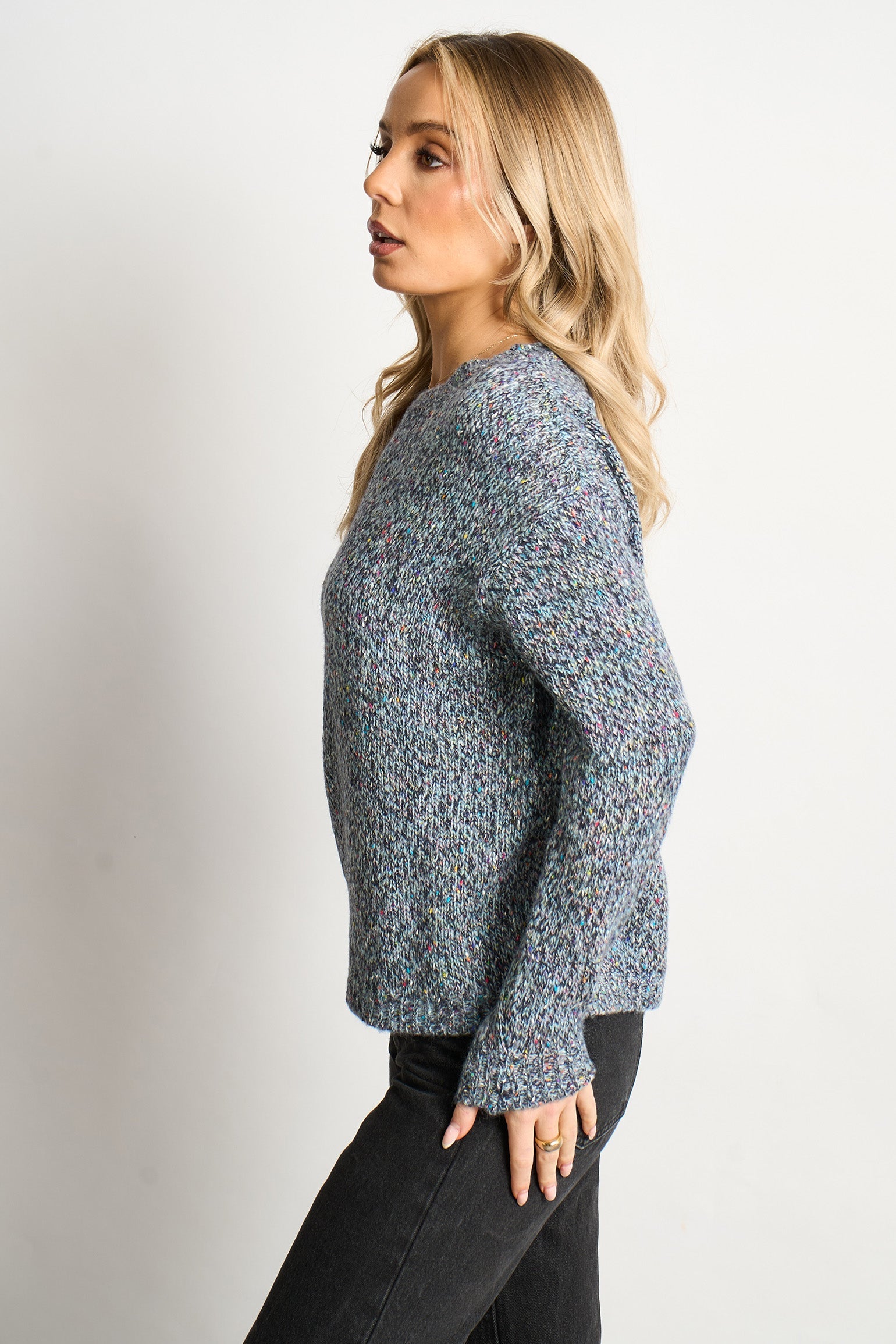Flecked-Italian-Wool-Blend-Jumper-in-Blue-Side-View