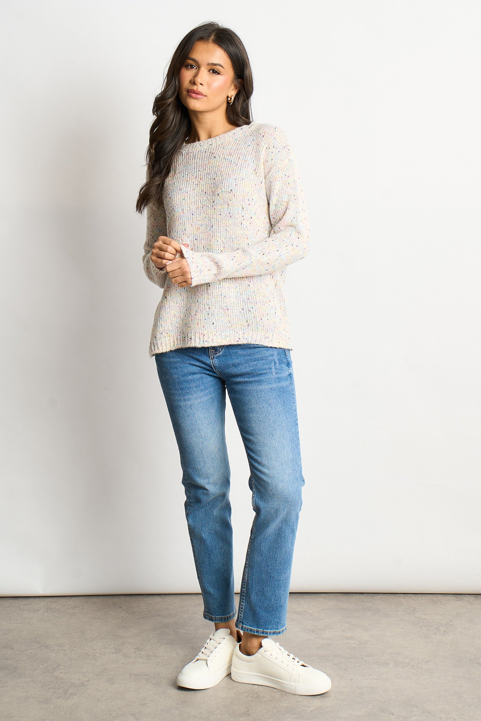 Flecked Italian Wool Blend Knitted Jumper - Cream