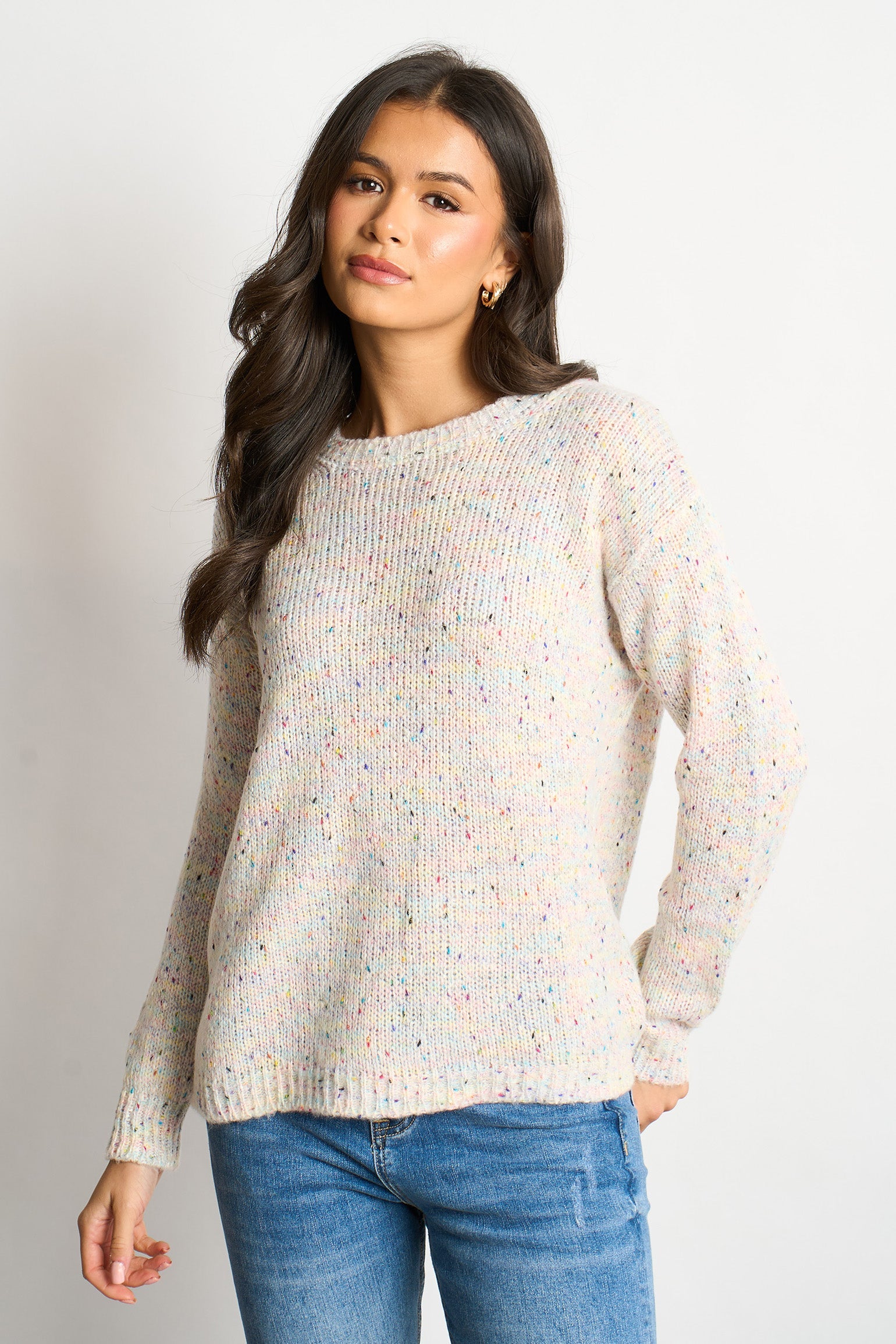 Flecked Italian Wool Blend Knitted Jumper - Cream