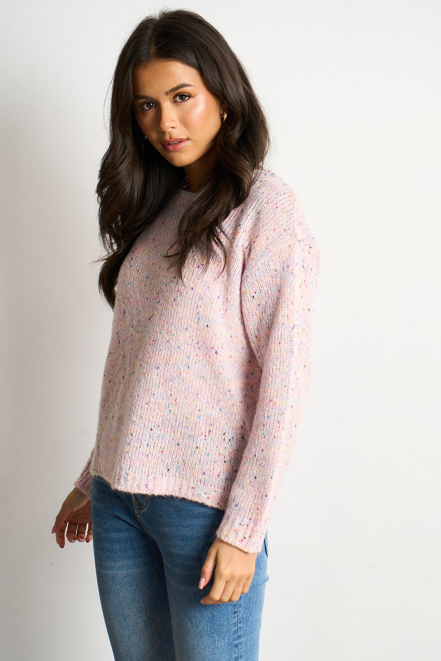Flecked-Italian-Wool-Blend-Jumper-in-Light-Pink-Side-View