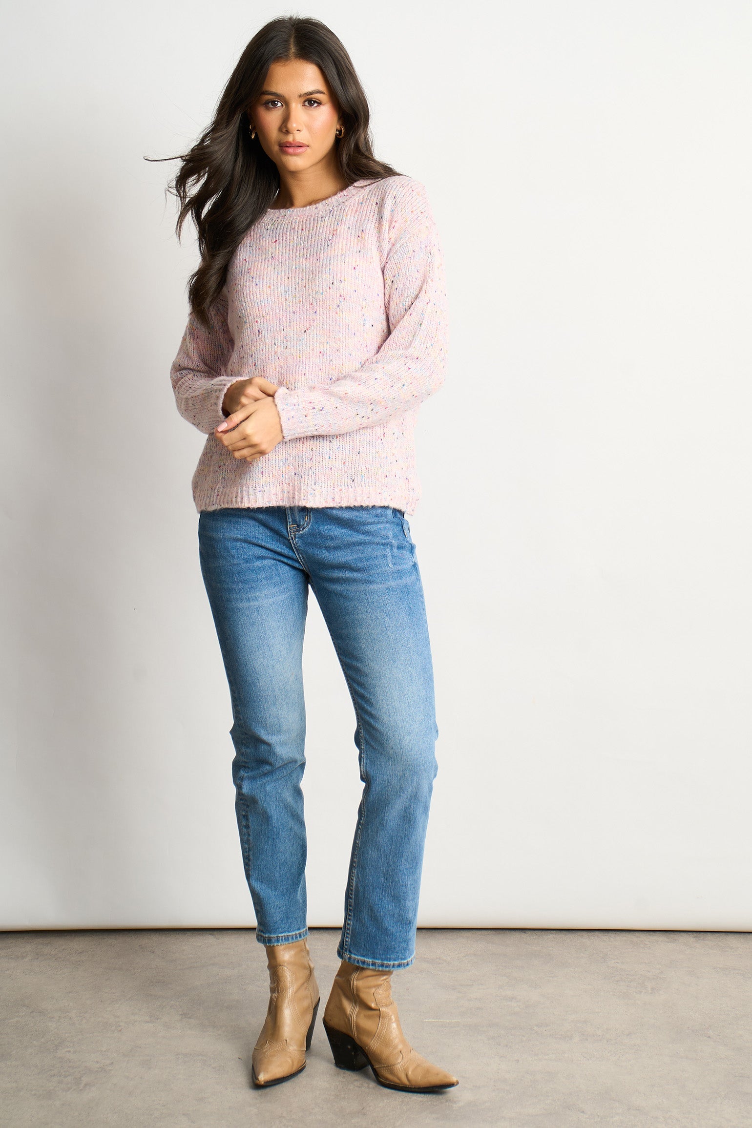 Flecked-Italian-Wool-Blend-Jumper-in-Light-Pink-Full-Model