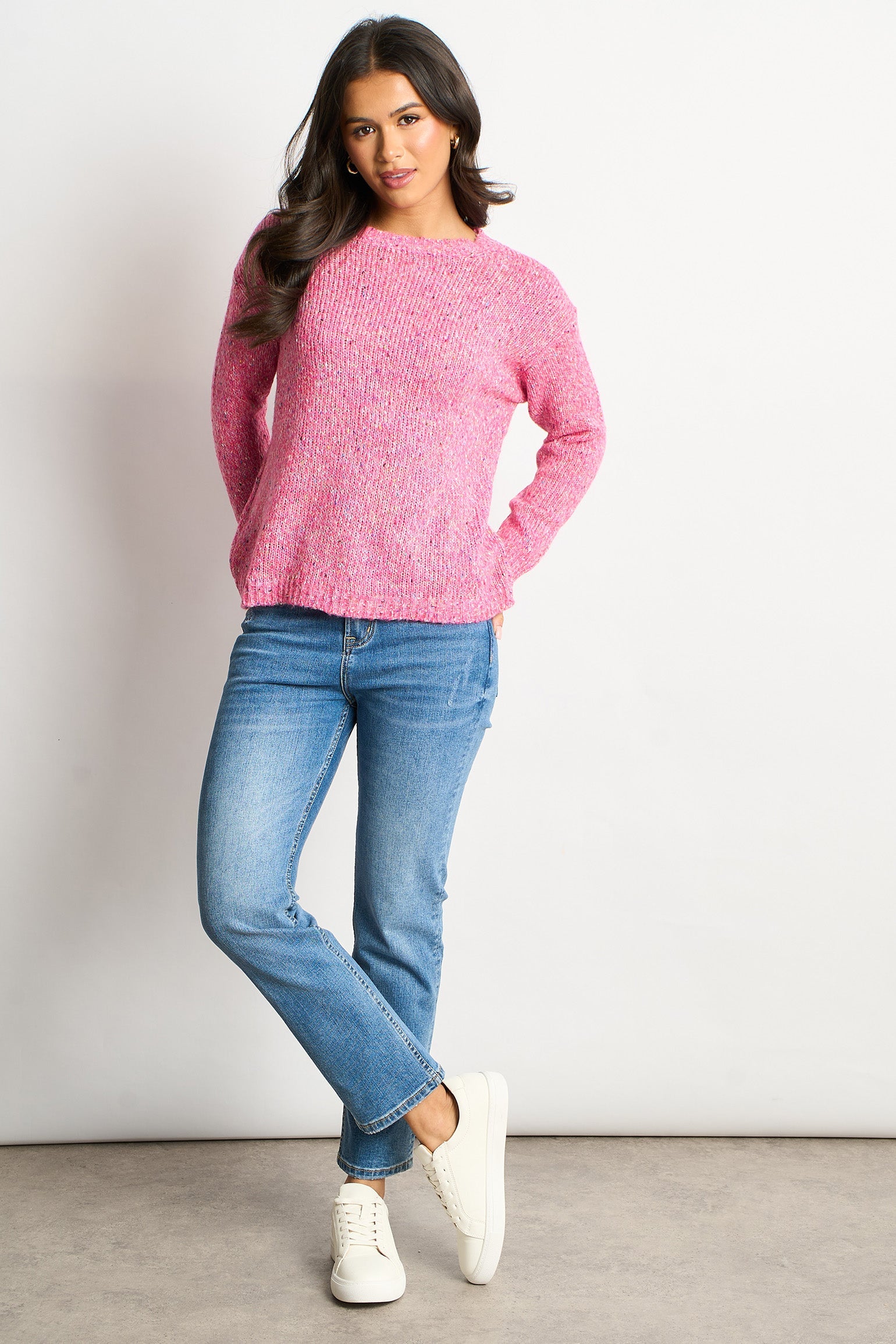 Flecked-Italian-Wool-Blend-Jumper-in-Pink-Full-Model