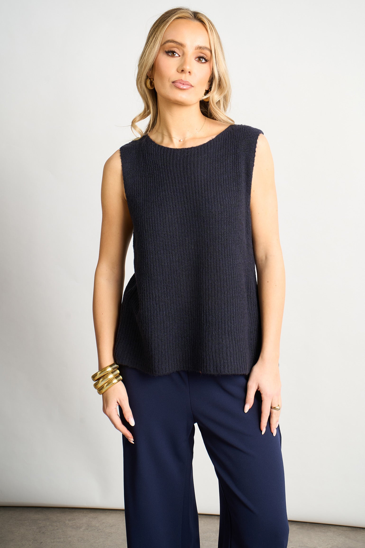 Button-Back-Italian-Wool-Blend-Tank-Top-in-Navy-Blue-Full-Model