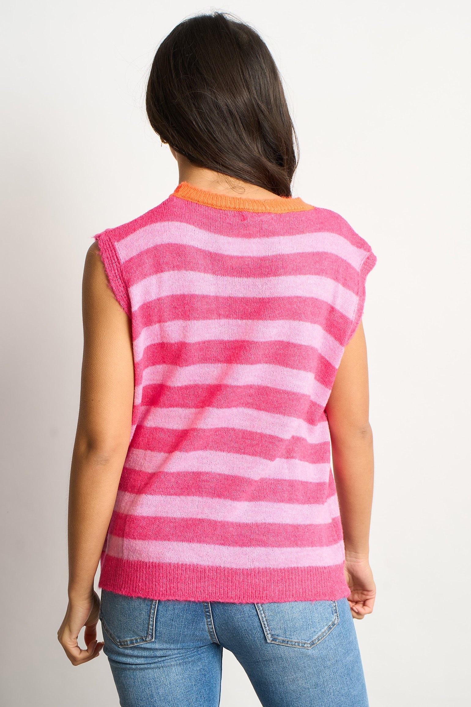 Striped-Italian-Wool-Blend-Tank-Top-in-Pink/Orange-Back-View