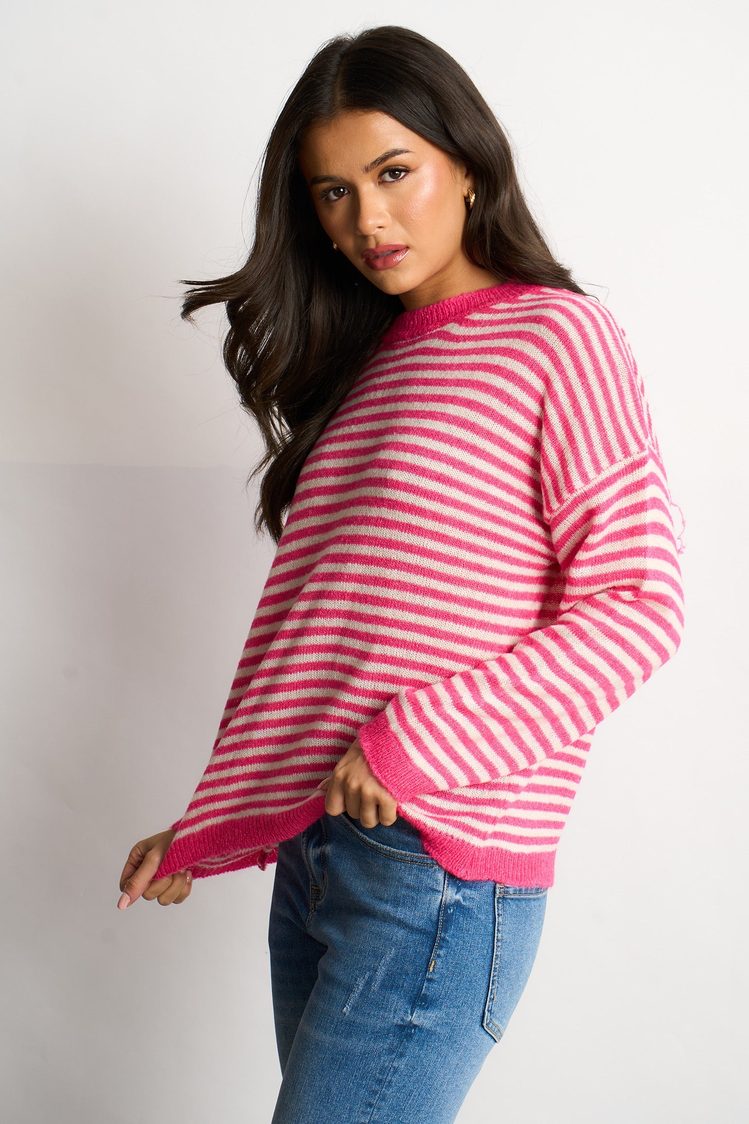 Striped-Italian-Wool-Blend-Knitted-Jumper-in-Pink-Side