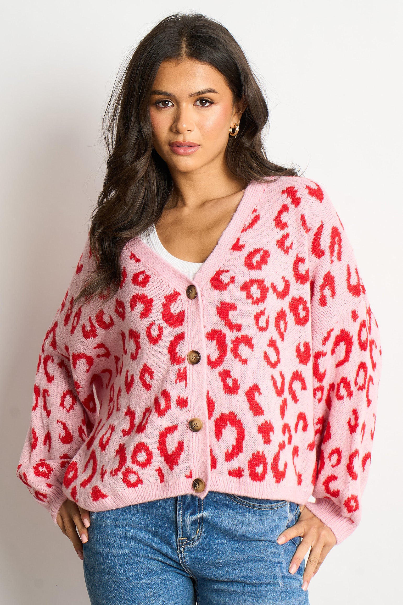 Leopard-Print-Italian-Wool-Blend-Cardigan-in-Pink-Red-Front