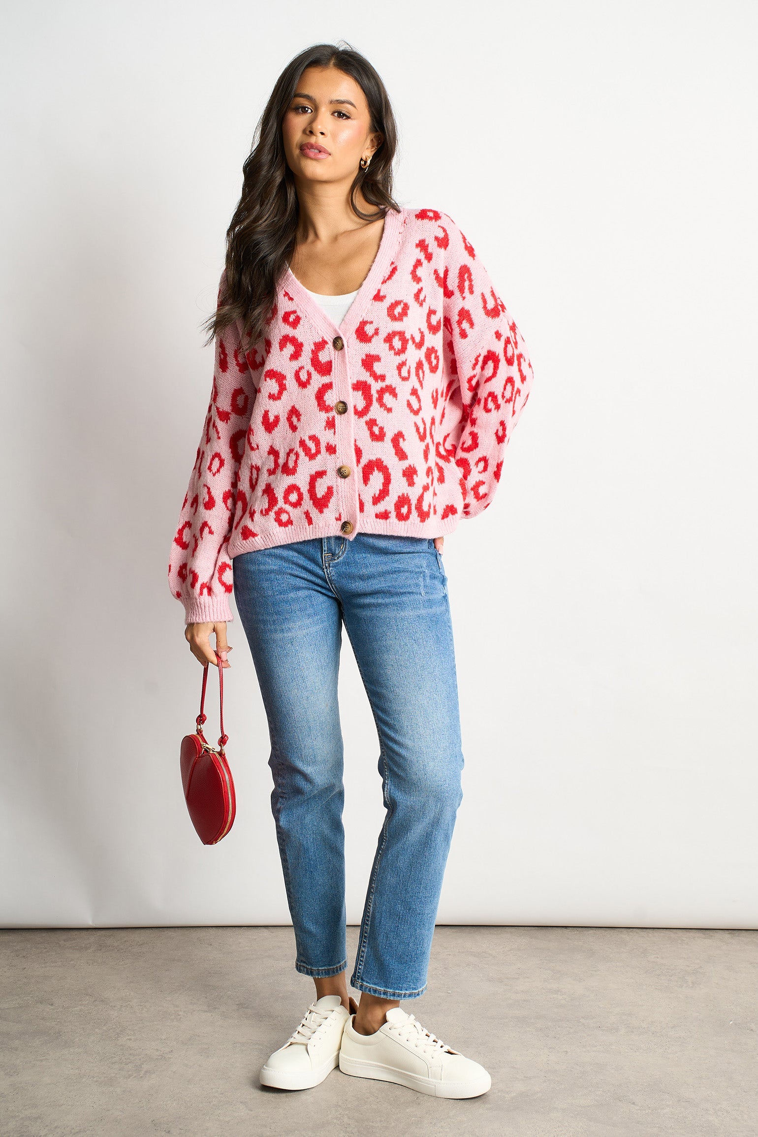 Leopard-Print-Italian-Wool-Blend-Cardigan-in-Pink-Red-Styled