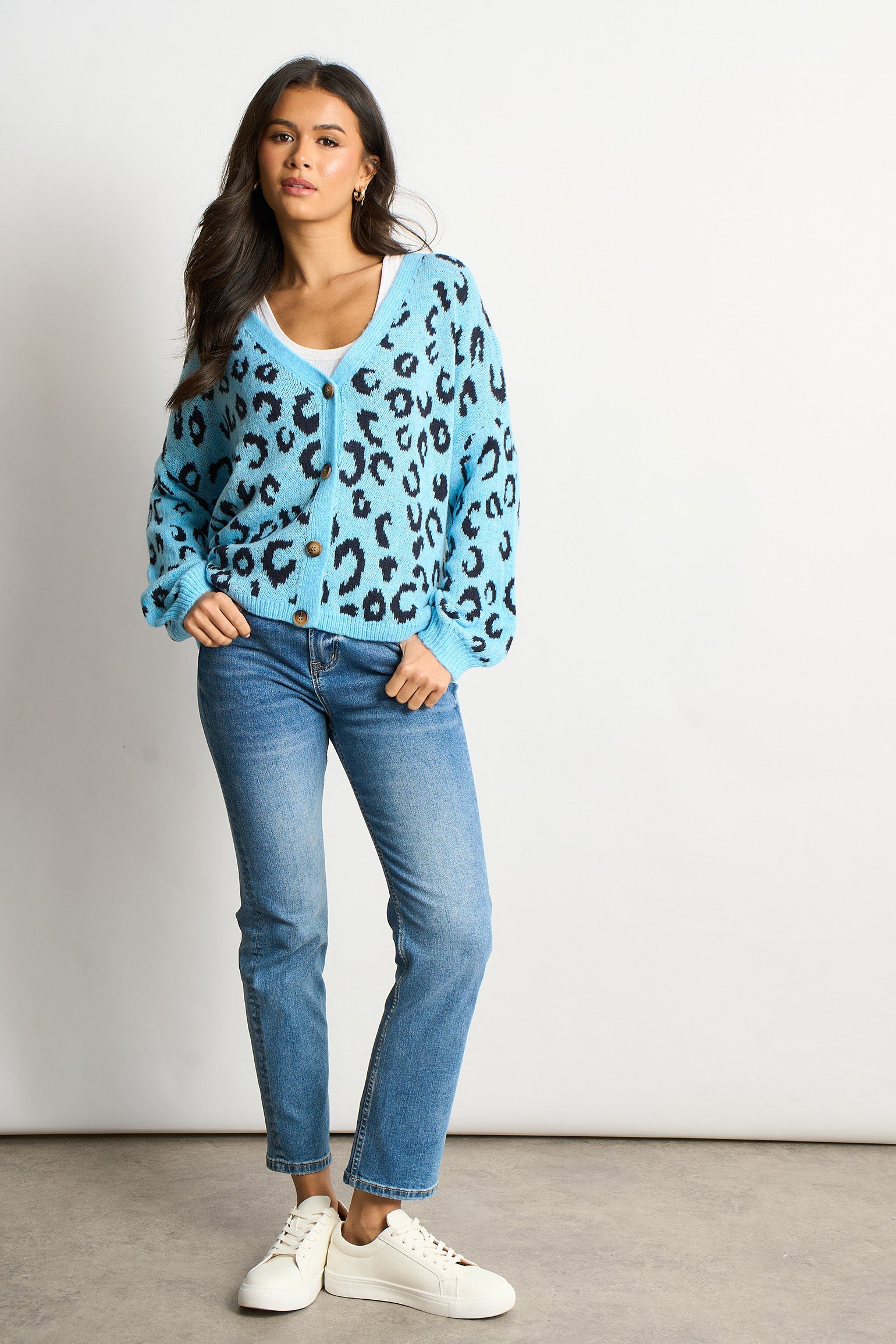 Leopard-Print-Italian-Wool-Blend-Cardigan-in-Blue-Styled