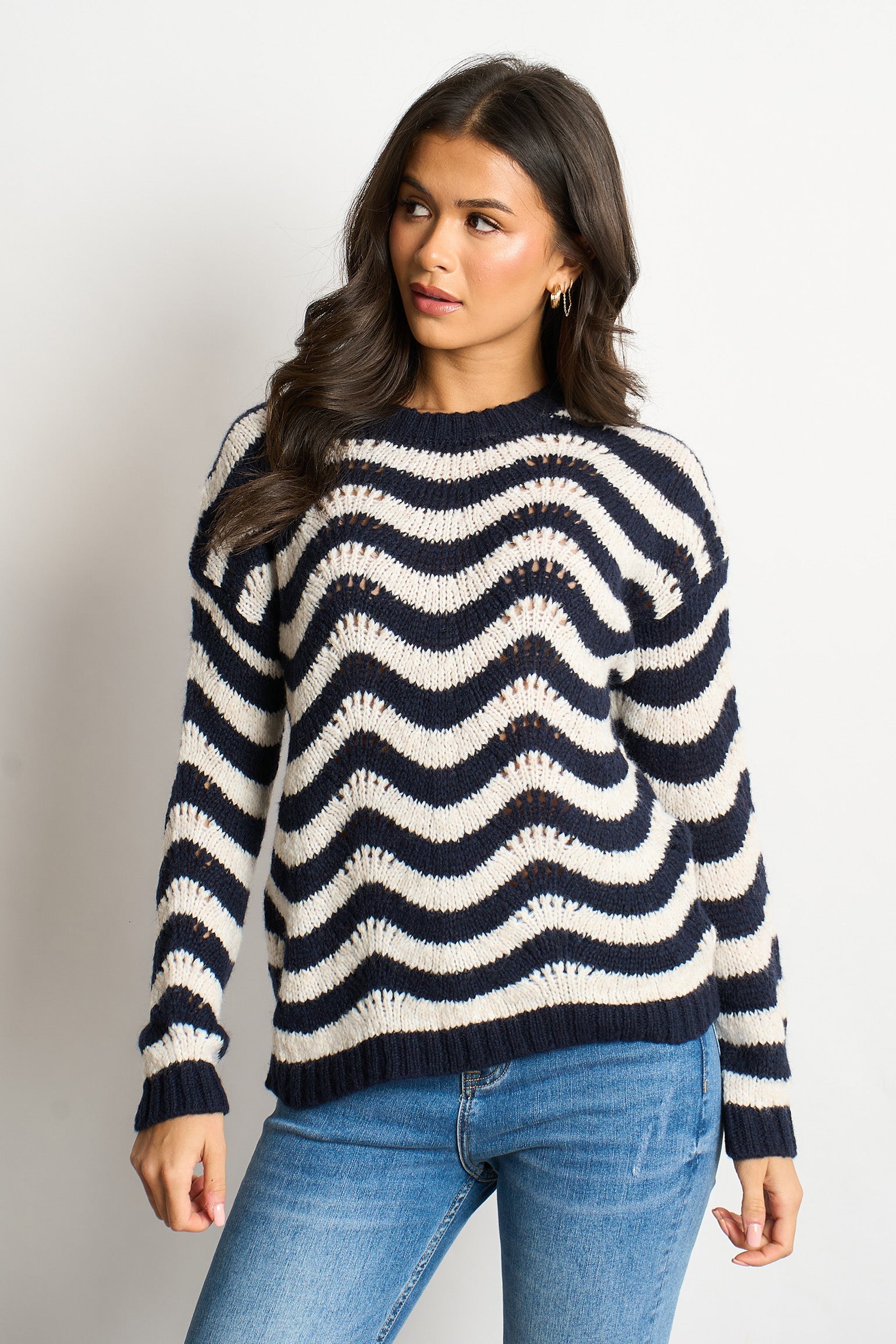 Wave-Stripe-Scalloped-Italian-Wool-Blend-Jumper-in-Cream-Navy-Blue-front