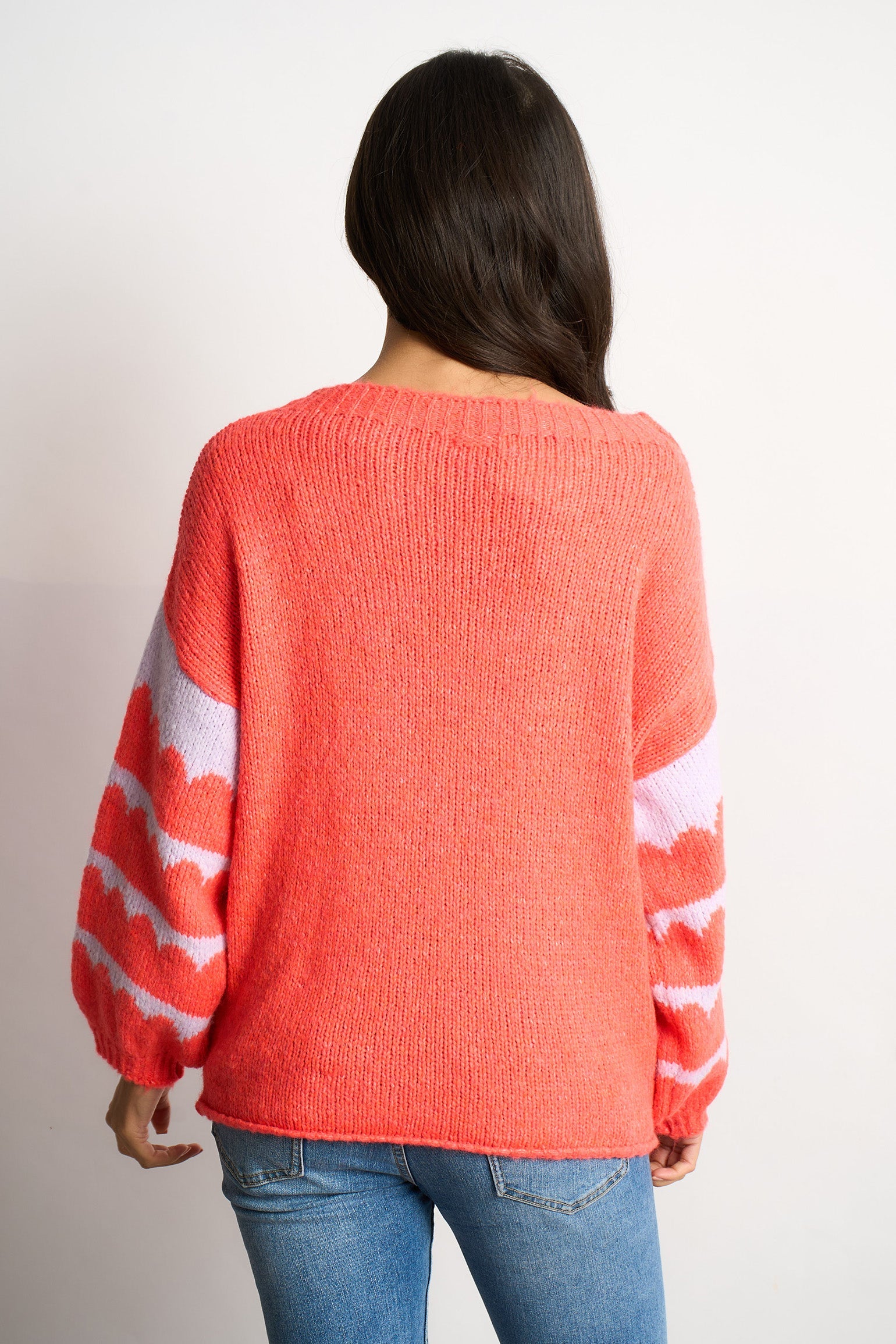 Striped-Sleeve-Italian-Wool-Blend-Jumper-in-Coral/Lilac-back