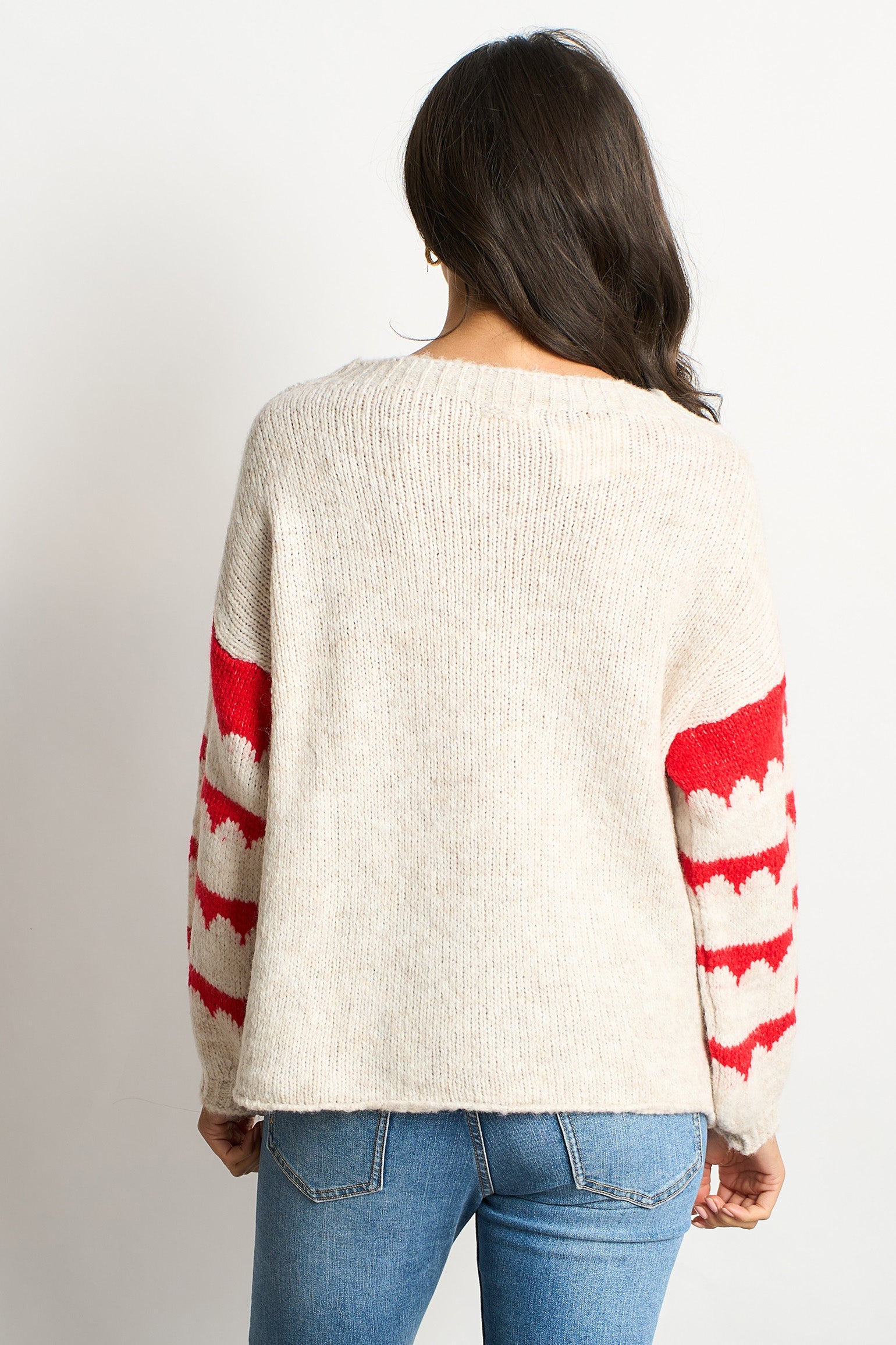 Striped-Sleeve-Italian-Wool-Blend-Jumper-in-Cream/Red-Back
