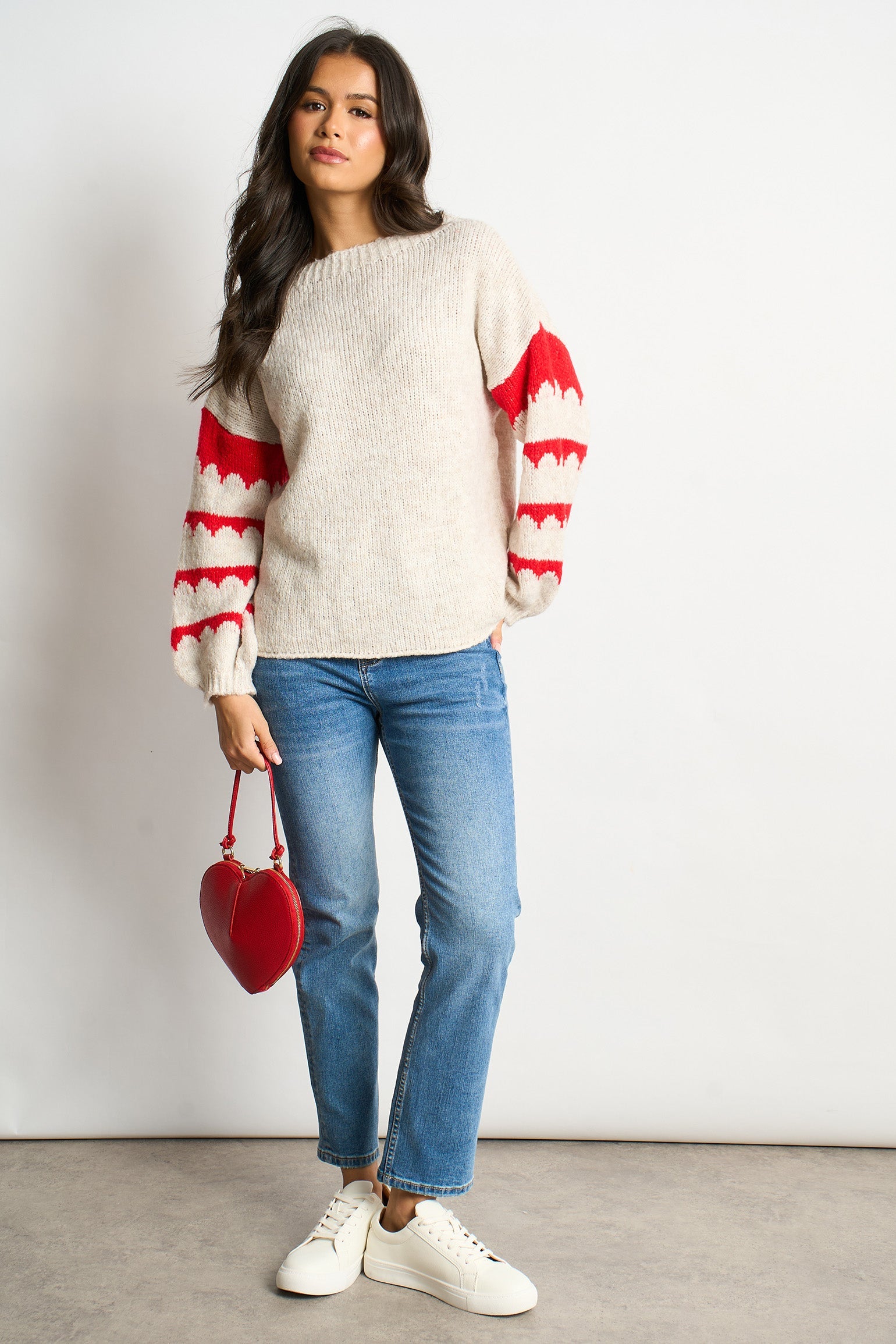 Striped-Sleeve-Italian-Wool-Blend-Jumper-in-Cream/Red-Styled