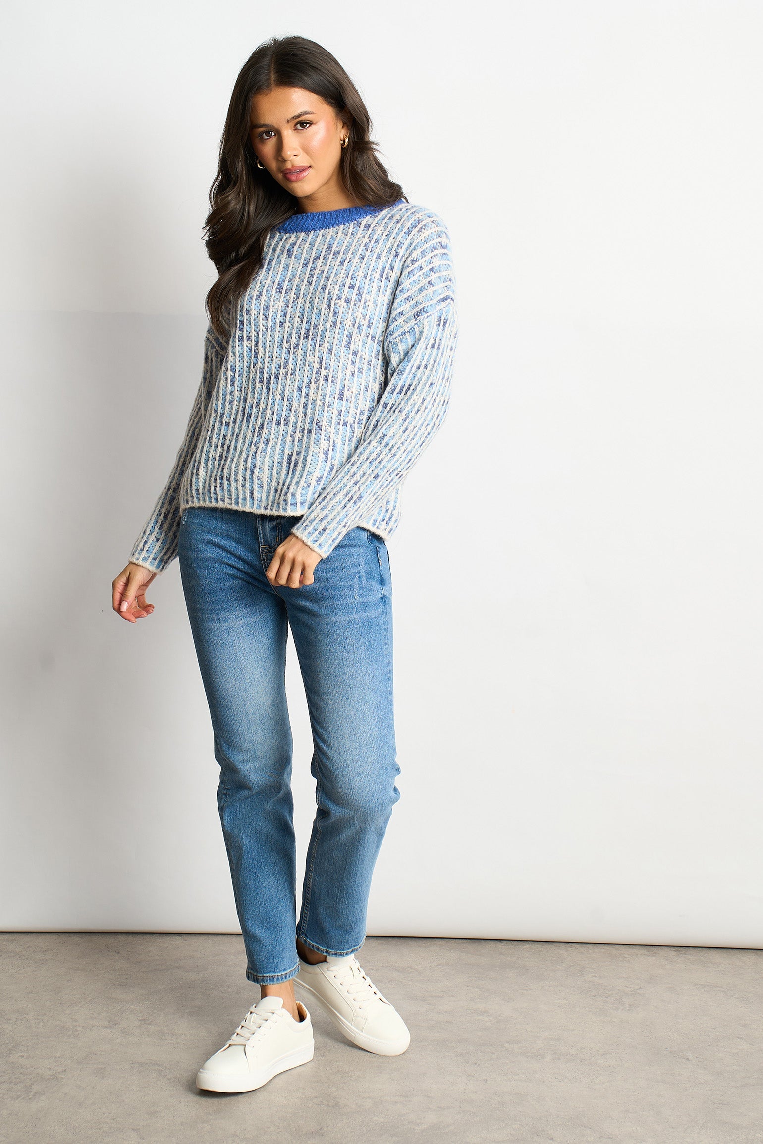 Speckled-Italian-Wool-Blend-Jumper-in-Blue-styled