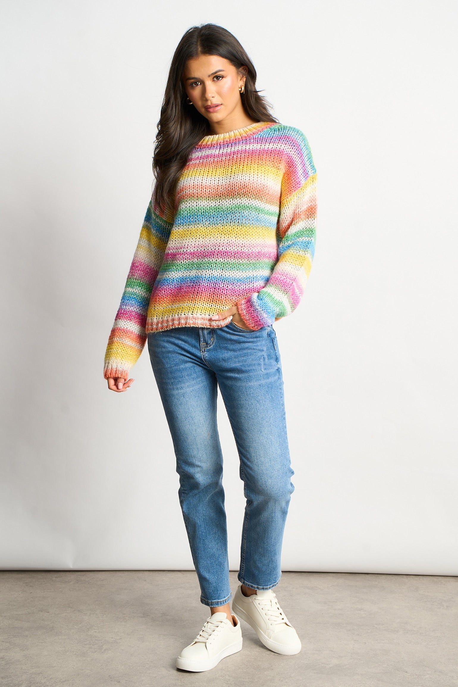 Rainbow-Striped-Italian-Wool-Blend-Jumper-styled