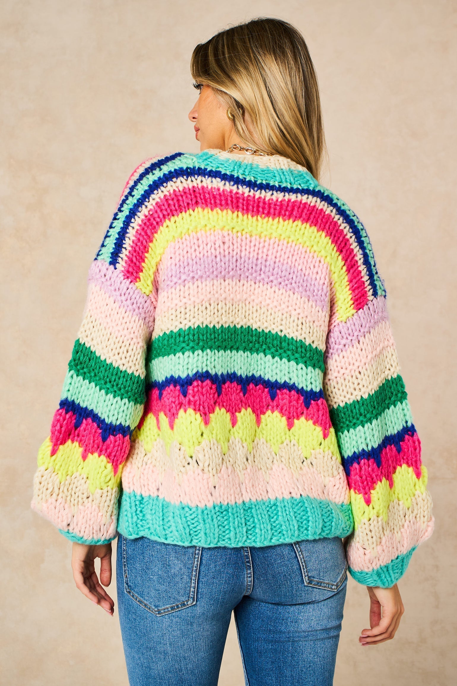 Hand-Knitted-Rainbow-Striped-Cardigan-in-Multi-Back