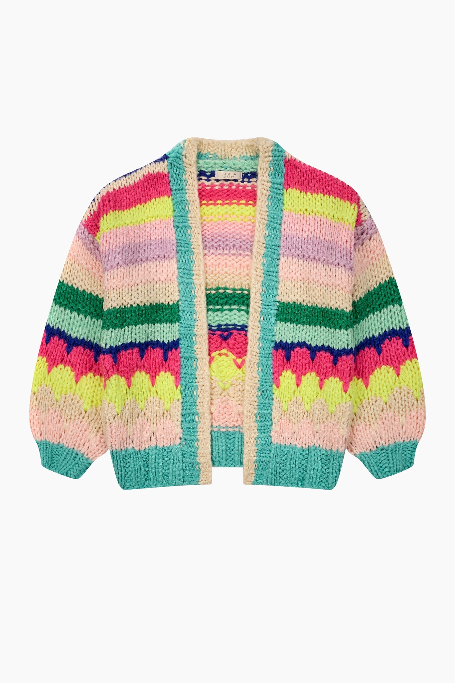 Hand-Knitted-Rainbow-Striped-Cardigan-in-Multi-Front