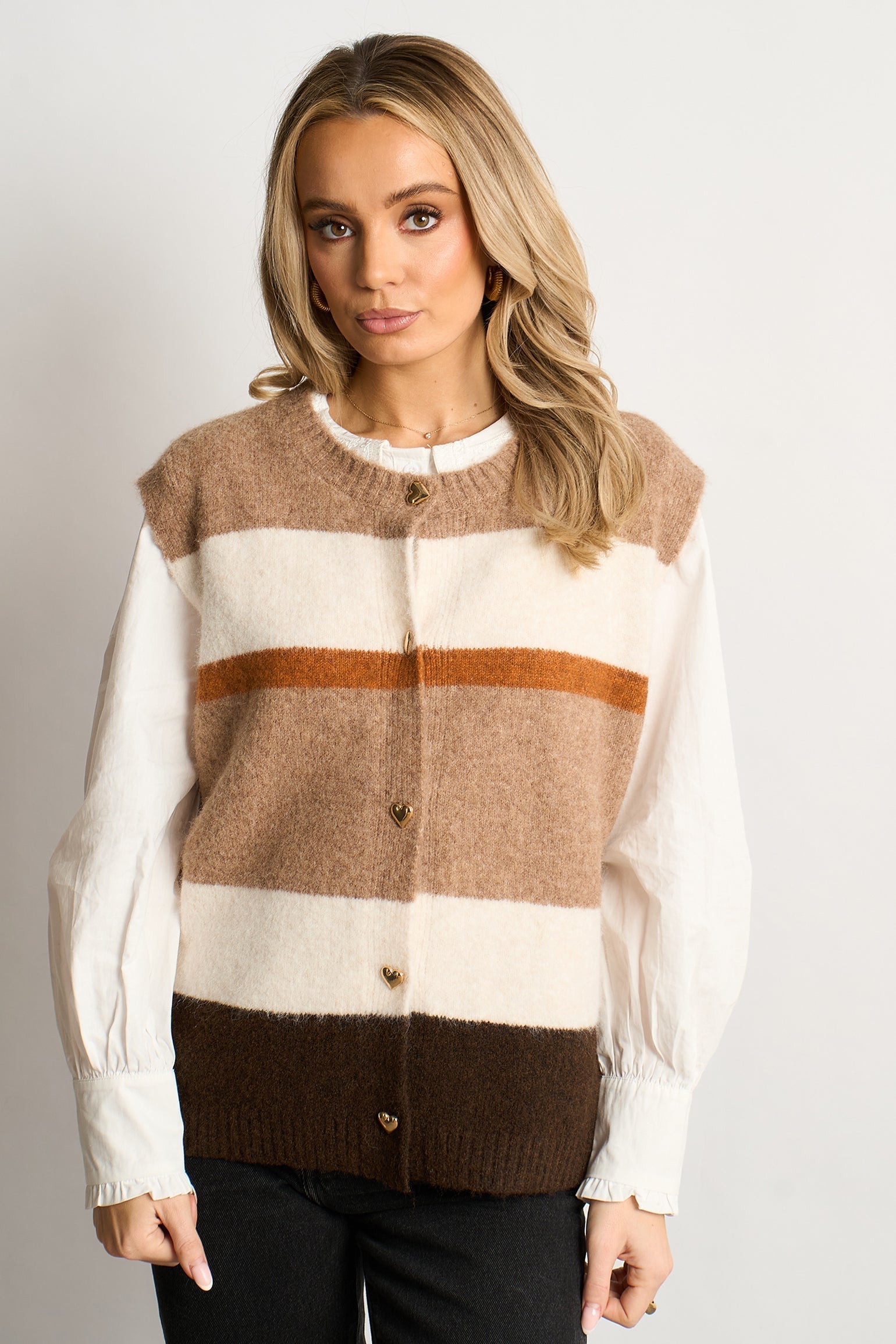 Heart-Buttons-Striped-Sleeveless-Vest-in-Neutral-Front