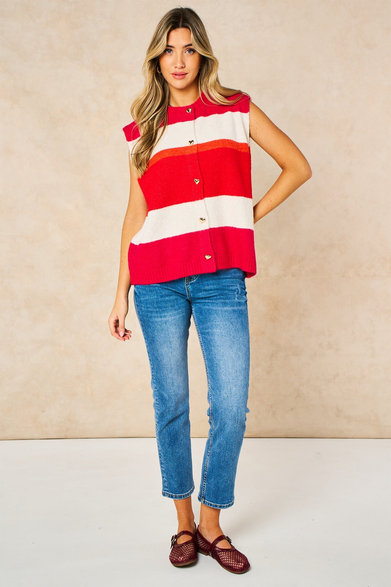 Heart-Buttons-Striped-Sleeveless-Vest-in-Red-Styled