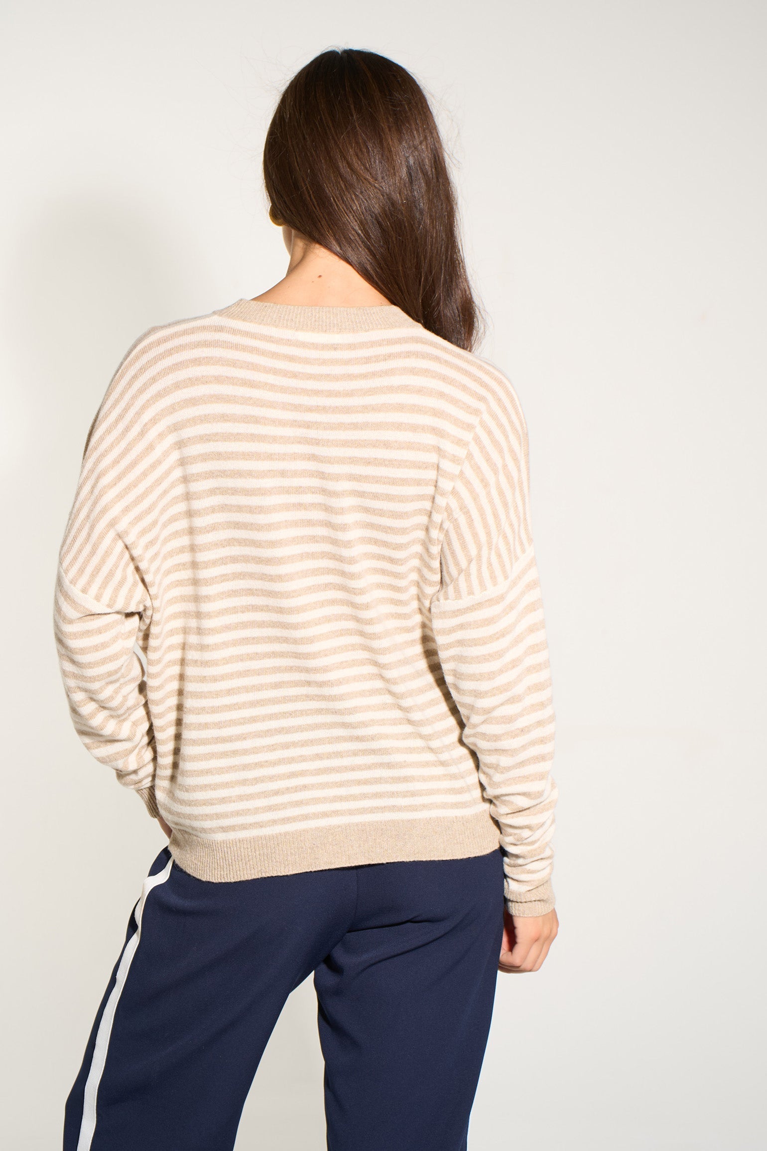 Striped-Long-Sleeve-Italian-Cashmere-Wool-Blend-Jumper-in-Beige/Cream
