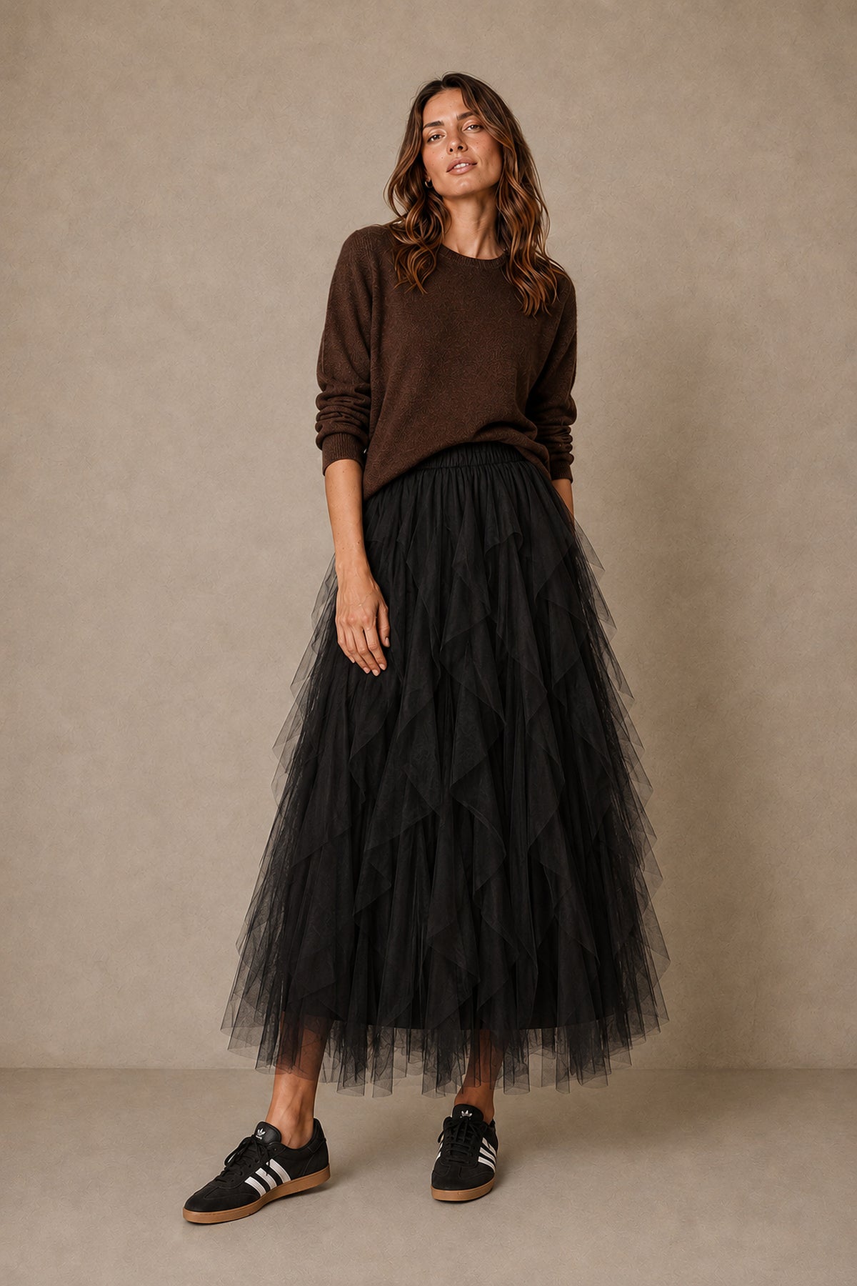 Layered-tulle-midaxi-skirt-black