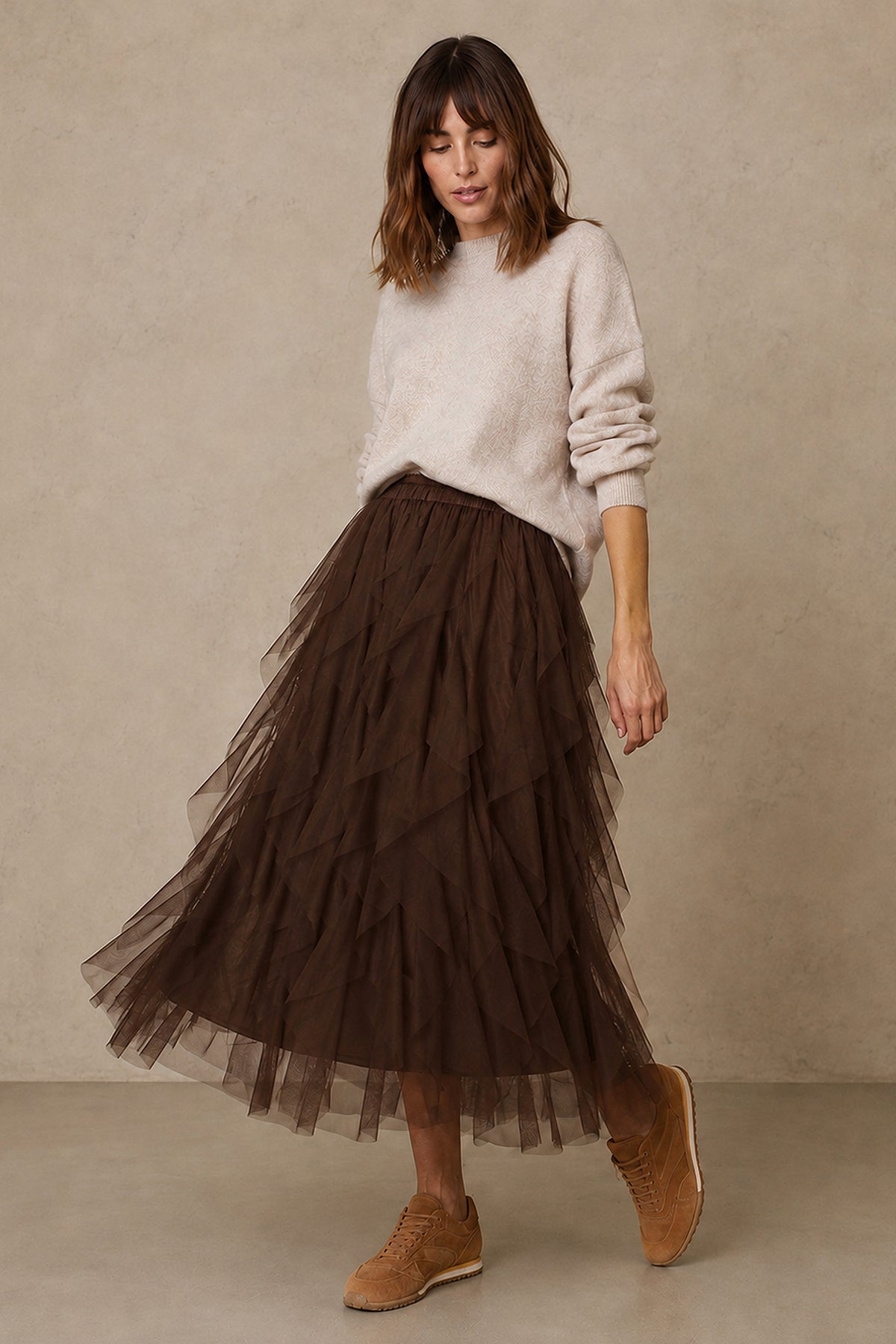 Layla-Brown-Layered-Tulle-Maxi-Skirt-