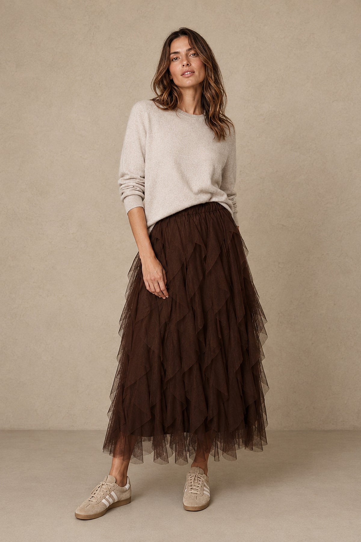 Layla-Brown-Layered-Tulle-Maxi-Skirt-