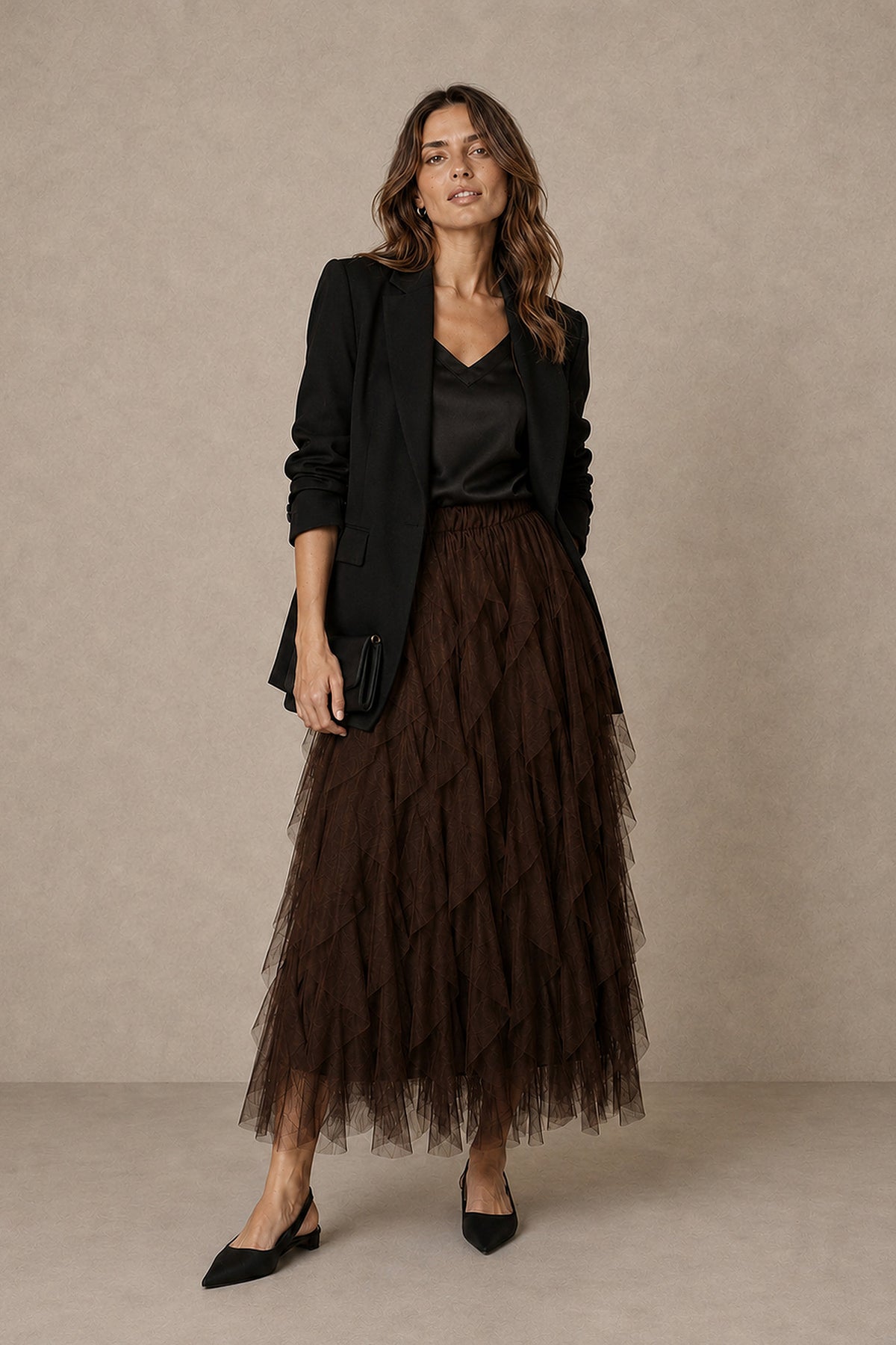 Layla-Brown-Layered-Tulle-Maxi-Skirt-