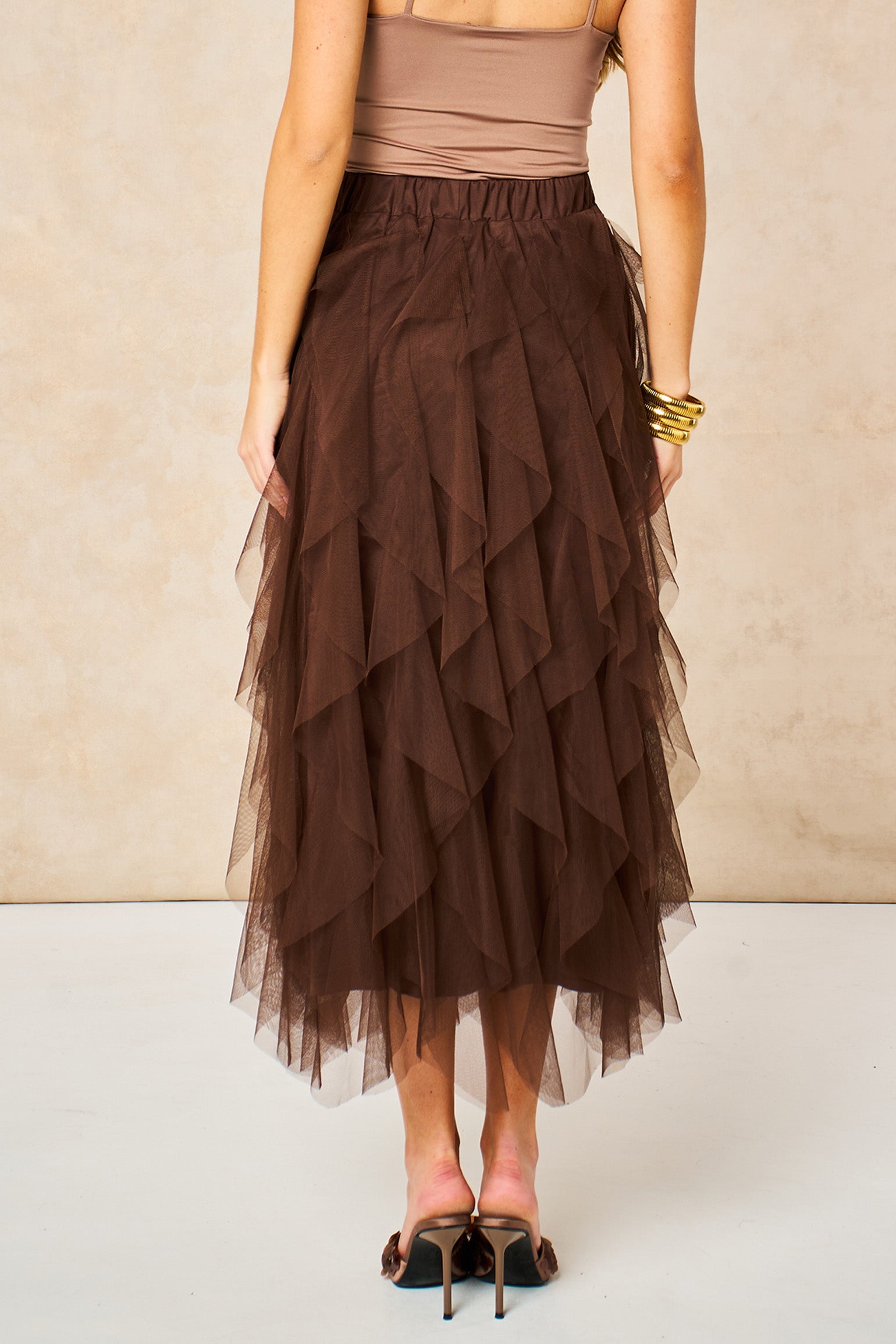 Layla-Brown-Layered-Tulle-Maxi-Skirt-Back