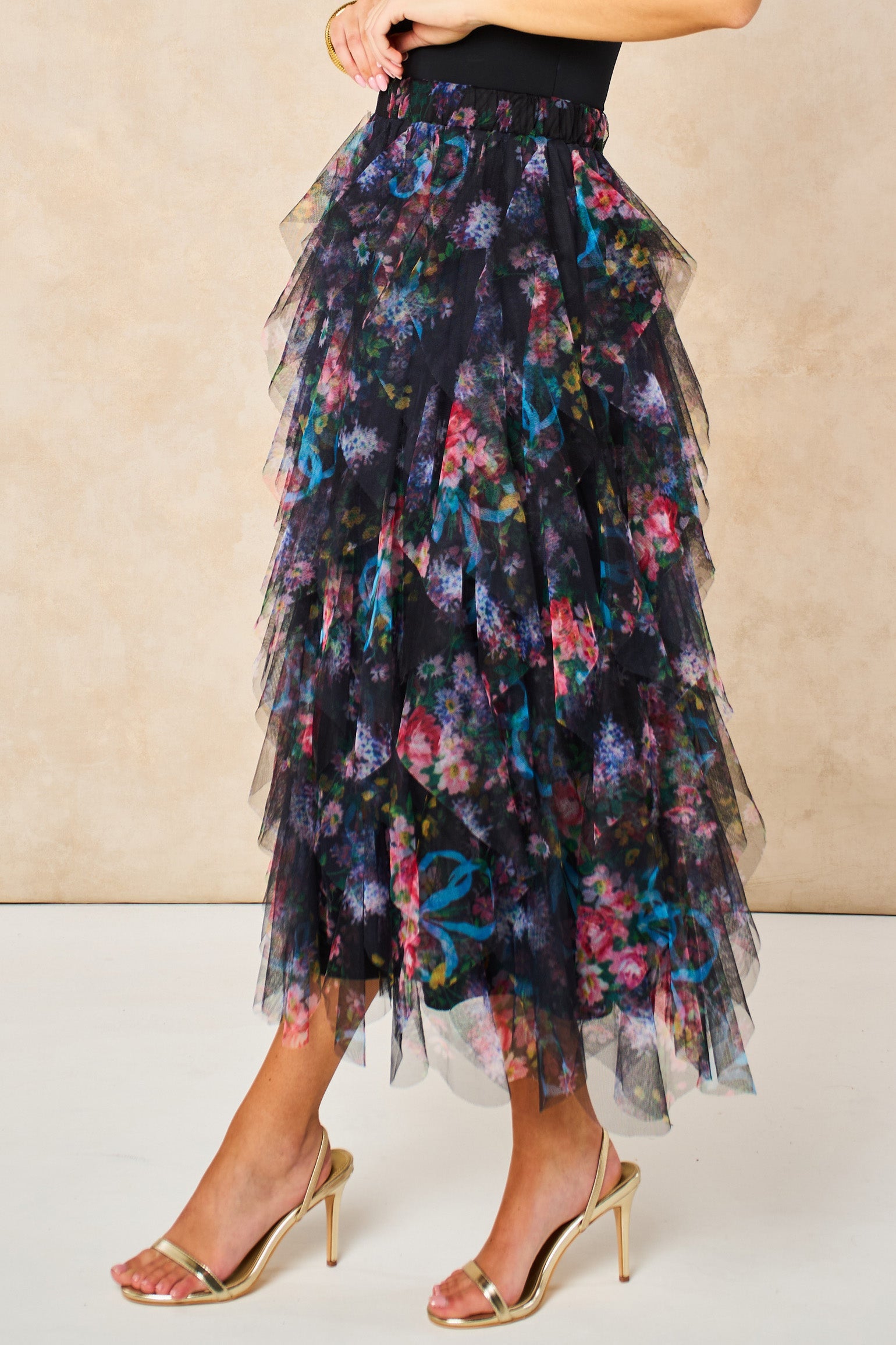 Layla-Black-Floral-Layered-Tulle-Maxi-Skirt-Side