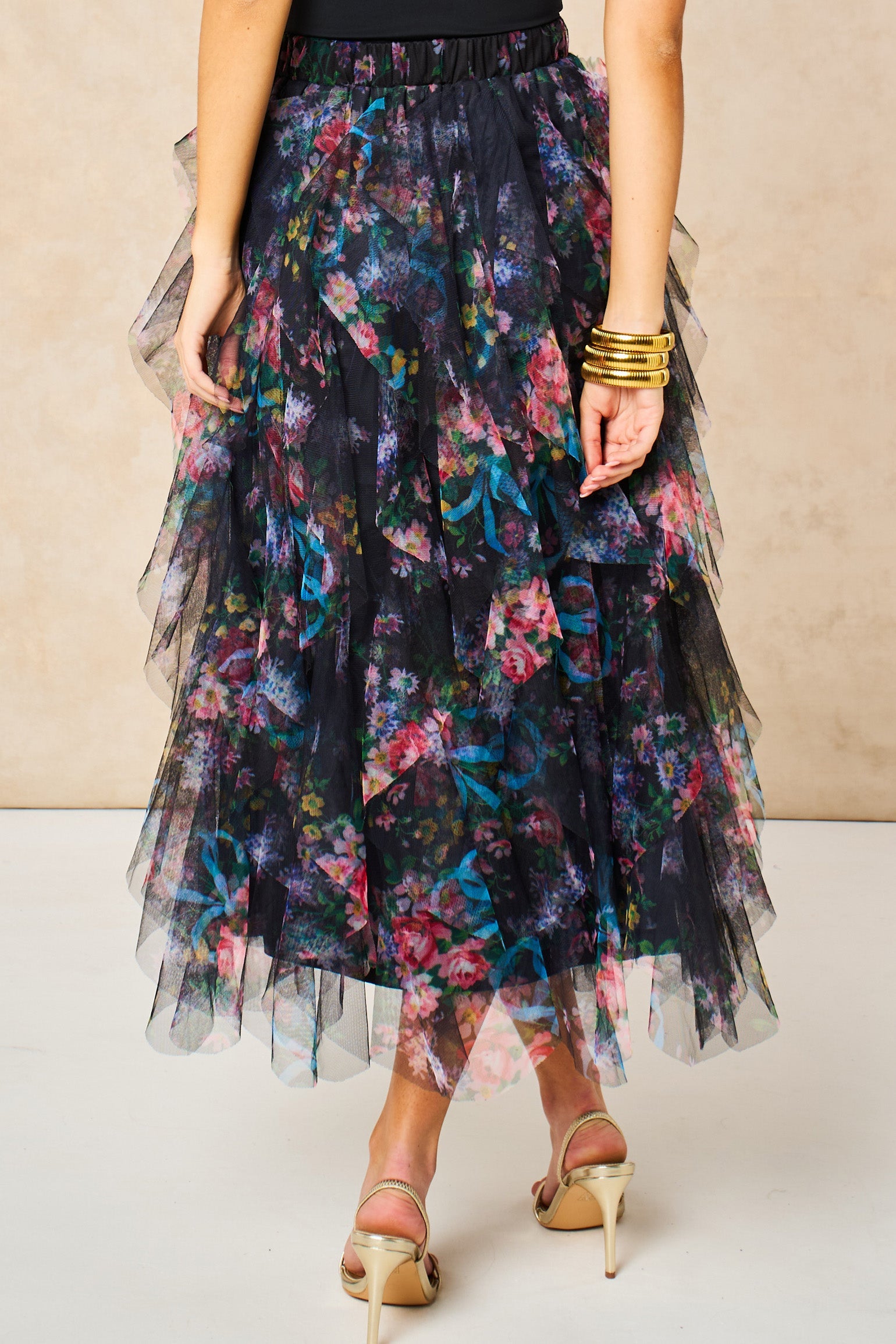 Layla-Black-Floral-Layered-Tulle-Maxi-Skirt-Back