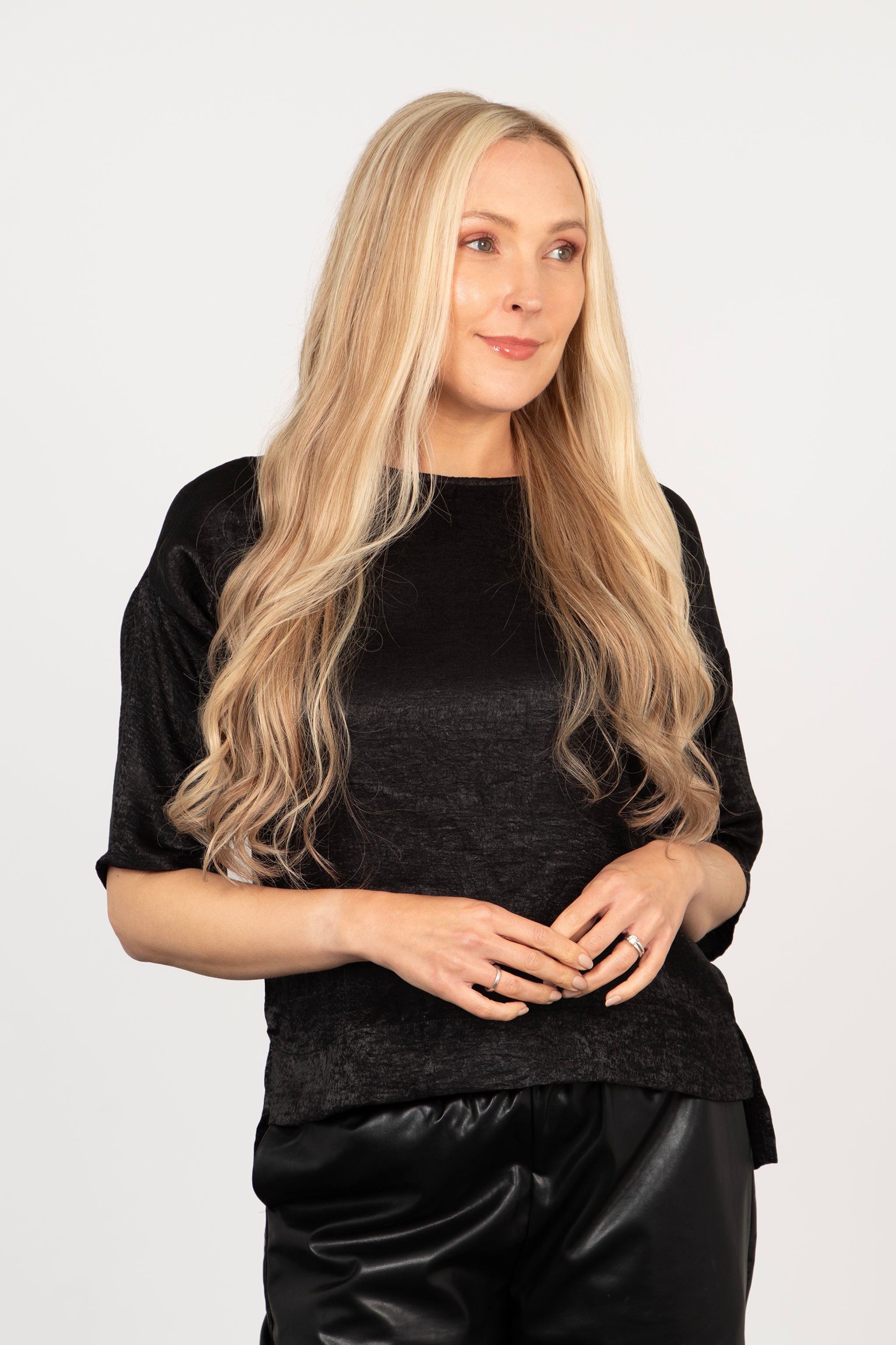 Remi Drop Shoulder Box Top - Black, Metallic