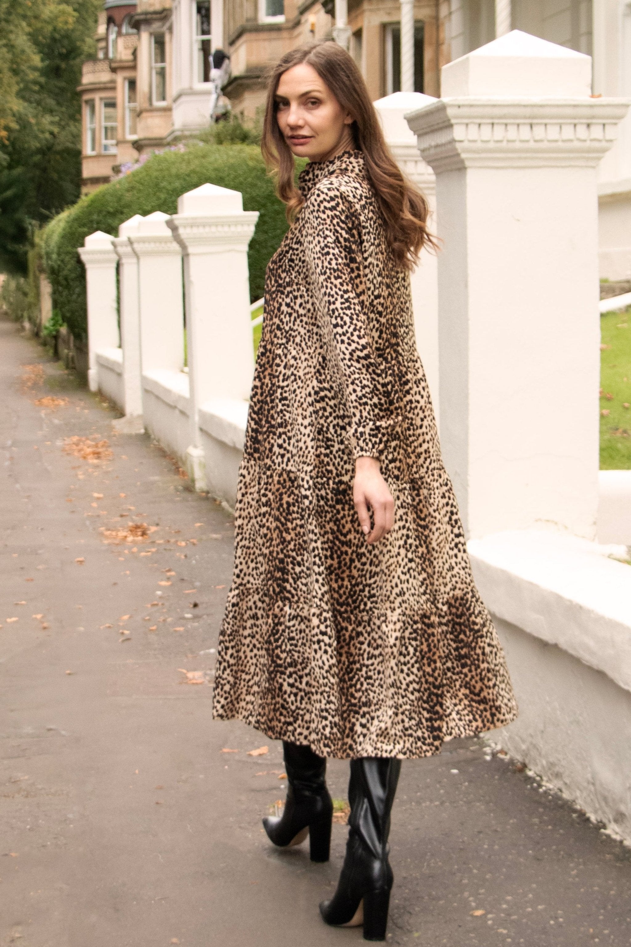 Frankie Midi Tiered Dress - Neutral, Leopard