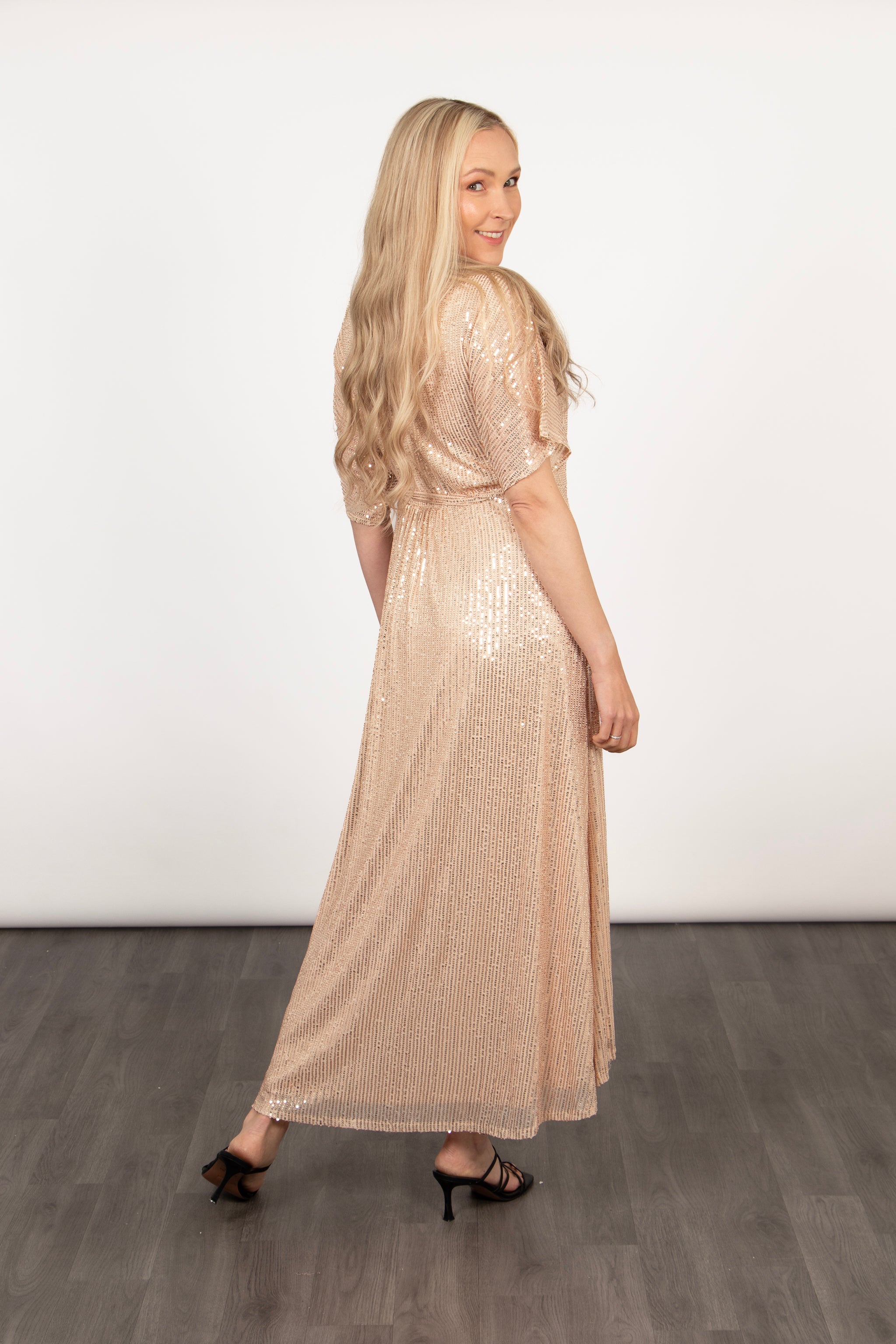 Liv Wrap Dress - Gold, Sequin