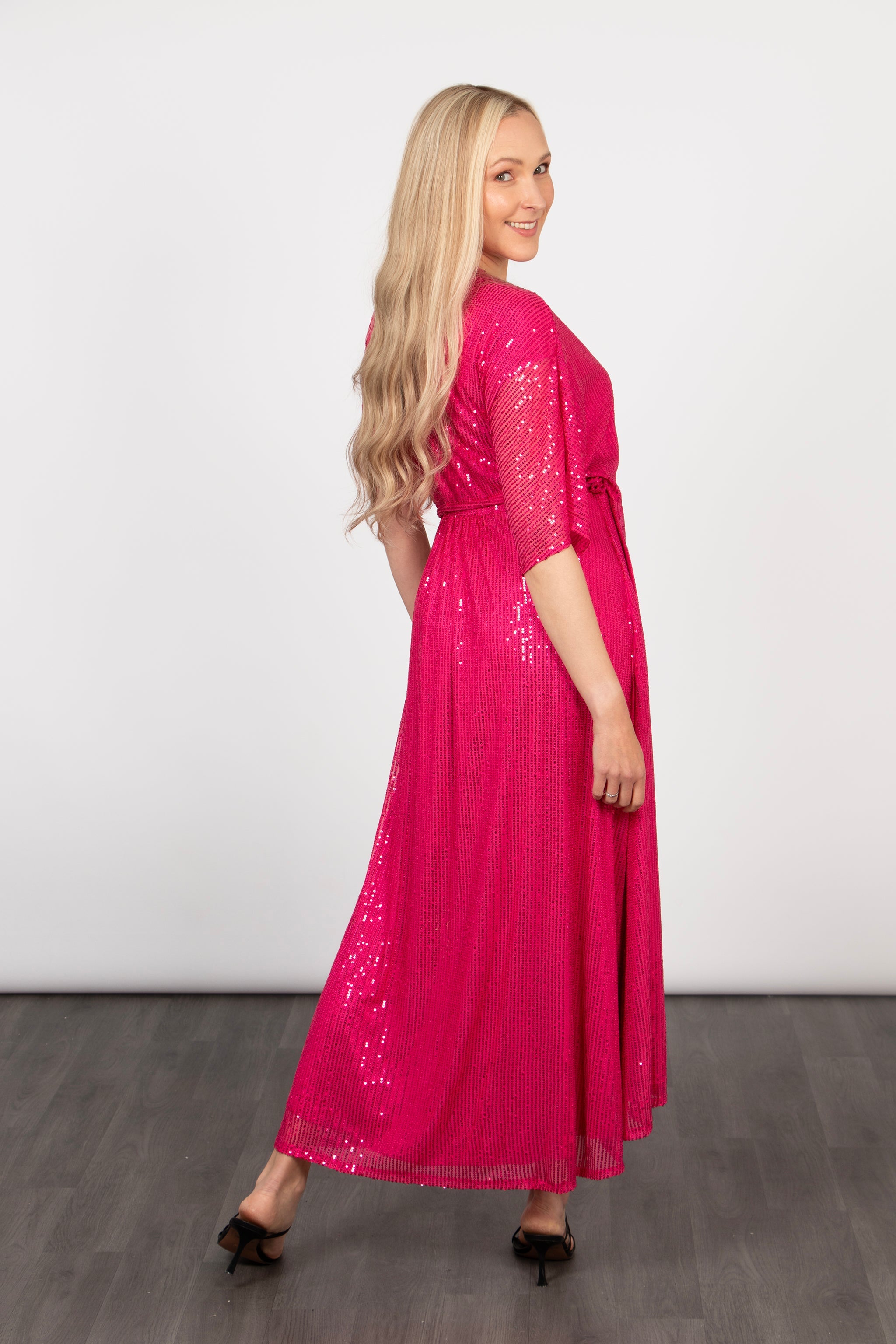 Liv Midi Wrap Dress - Raspberry, Sequin