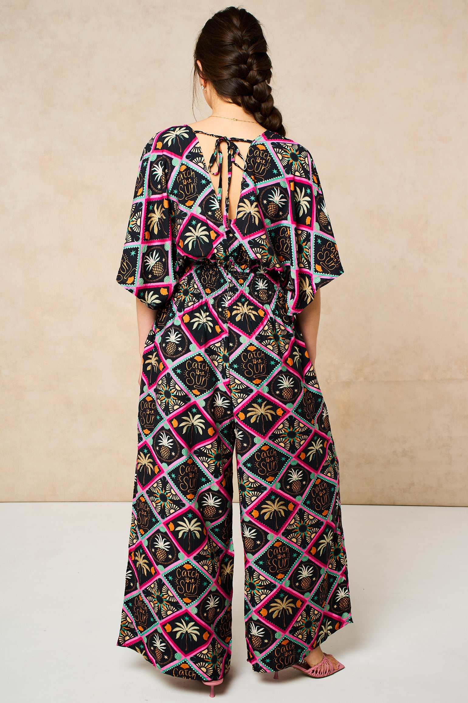 Pineapple-Print-V-Neck-Jumpsuit-in-Black-Back