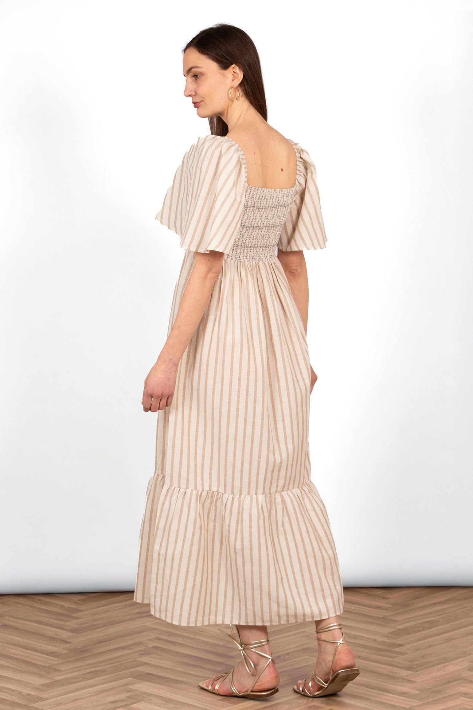 Sarta Women's Striped Milkmaid Maxi Dress in Cream | Size: Medium Sarta Women's Striped Milkmaid Maxi Dress in Cream | Size: Medium